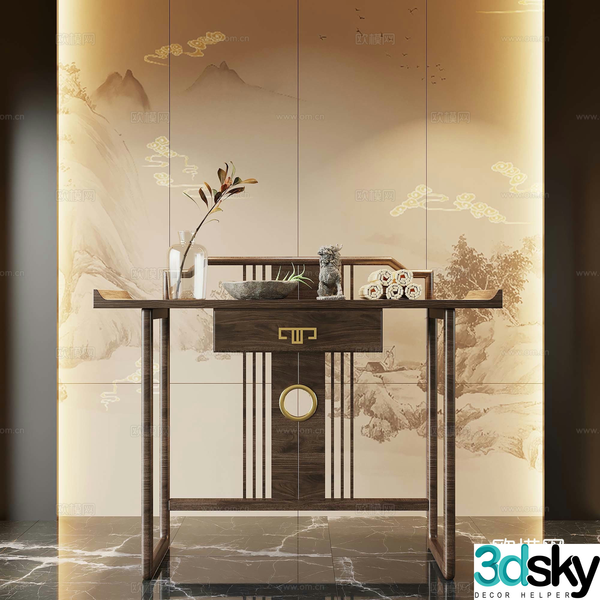 New Chinese style entrance cabinet end view cabinet end view platform 3D model