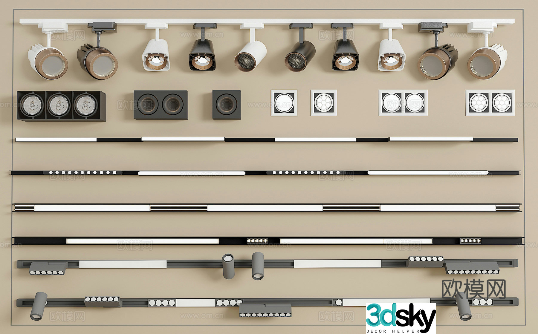 Track spotlight downlight linear lamp embedded downlight magnetic spotlight 3D model