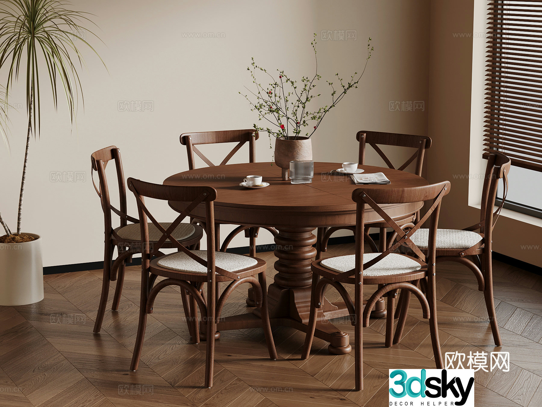 Dining table and chairs medieval style dining table and chairs 3D model