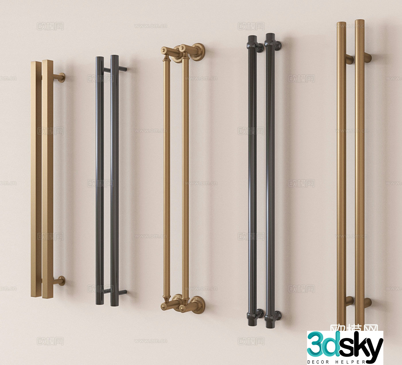 Double door handle meeting room door handle 3D model