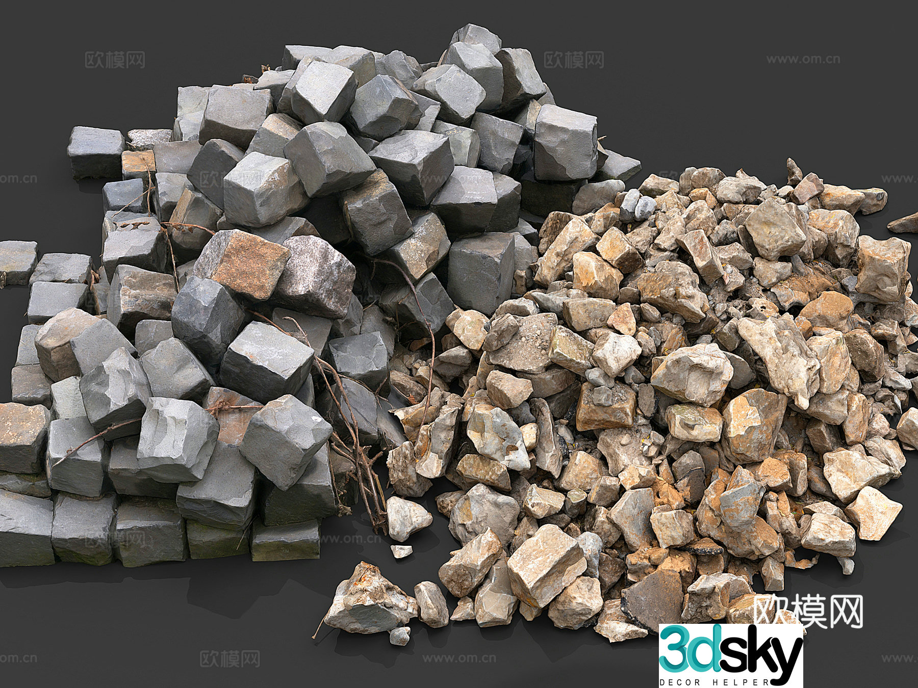 stone stone brick brick broken brick 3d model