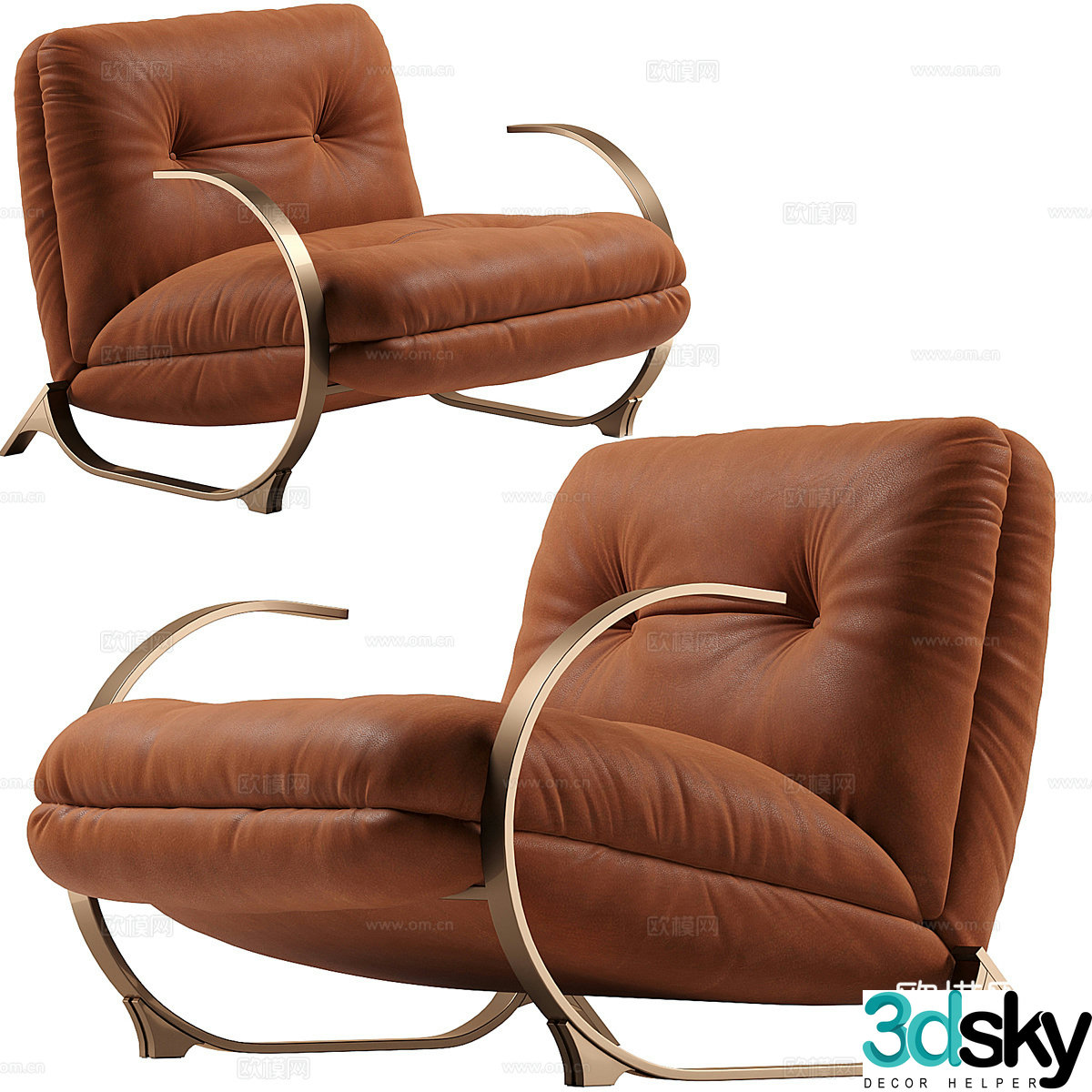 Modern Italian light luxury leather armchair 3d model
