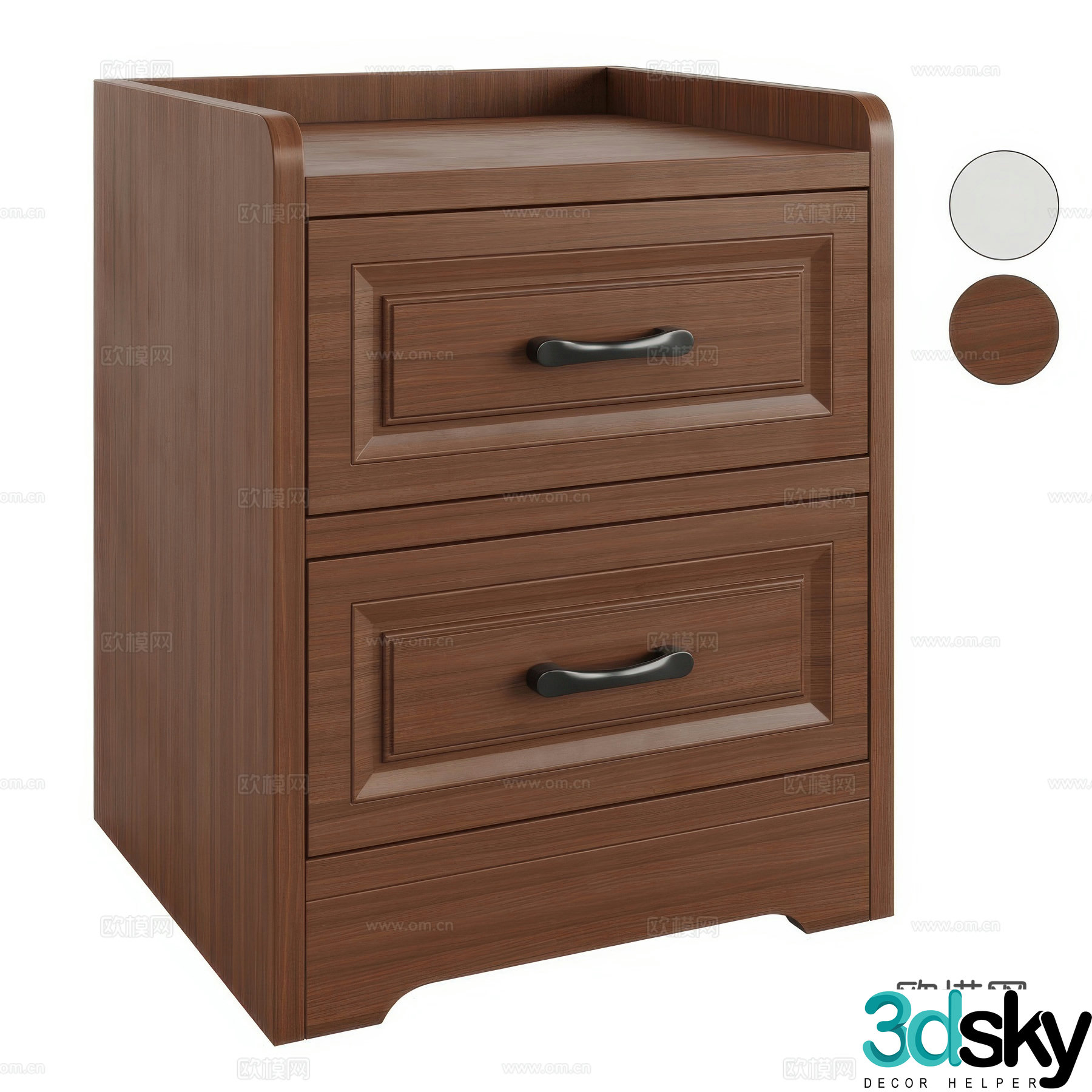 American simple solid wood bedside table 3D model