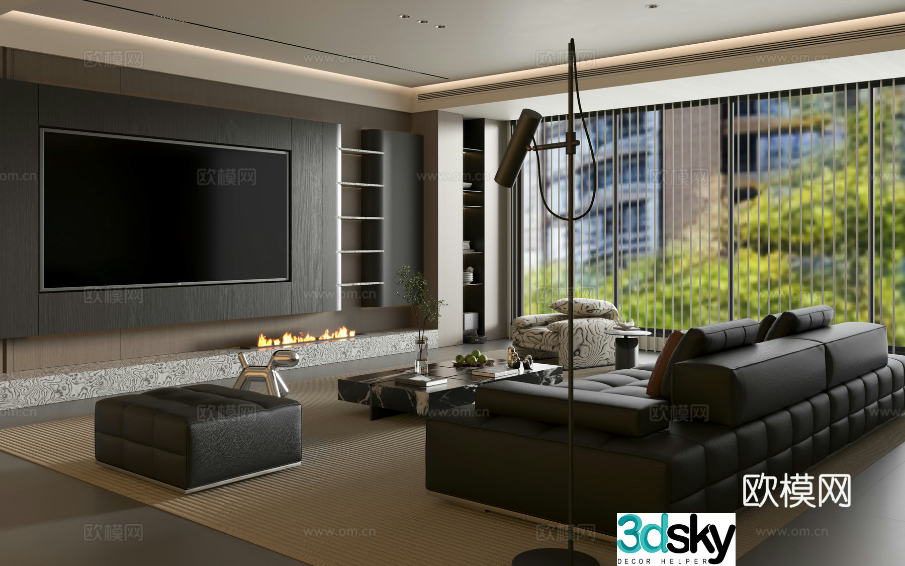 Modern Italian living room Italian home living room Italian TV wall Italian sofa coffee table 3D model
