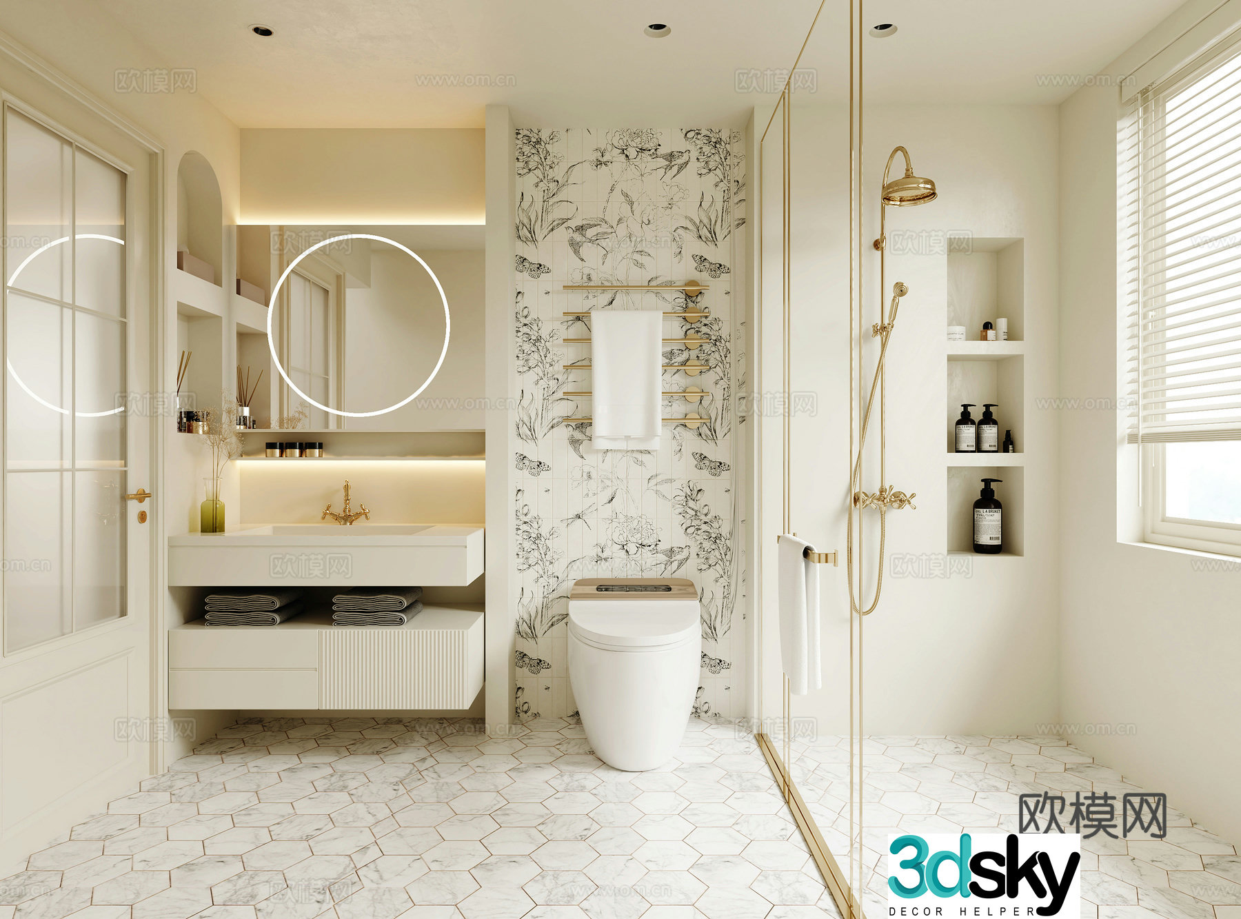Creamy style bathroom 3d model