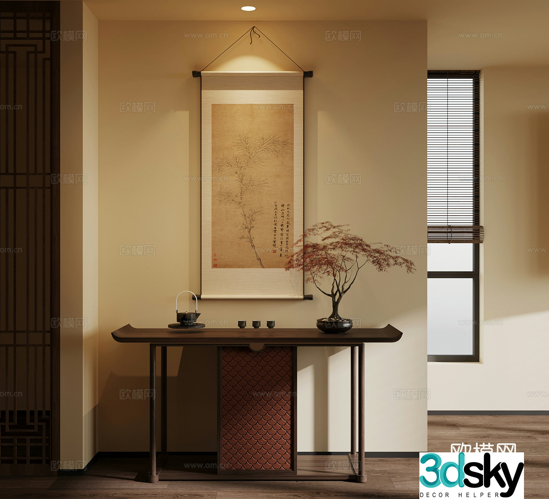 New Chinese style entrance hall end view platform decorative painting 3D model