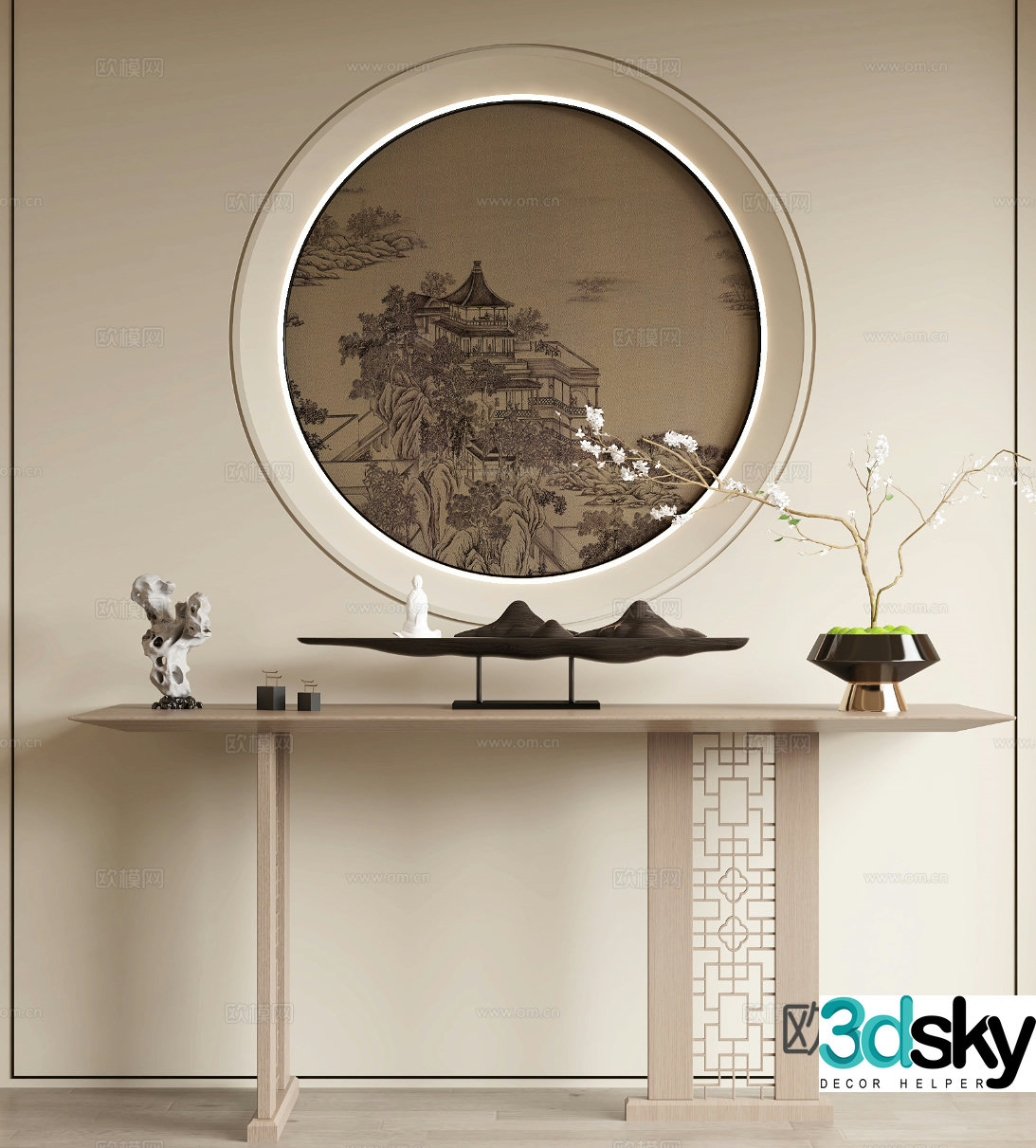 New Chinese style entrance hall end viewing platform 3D model