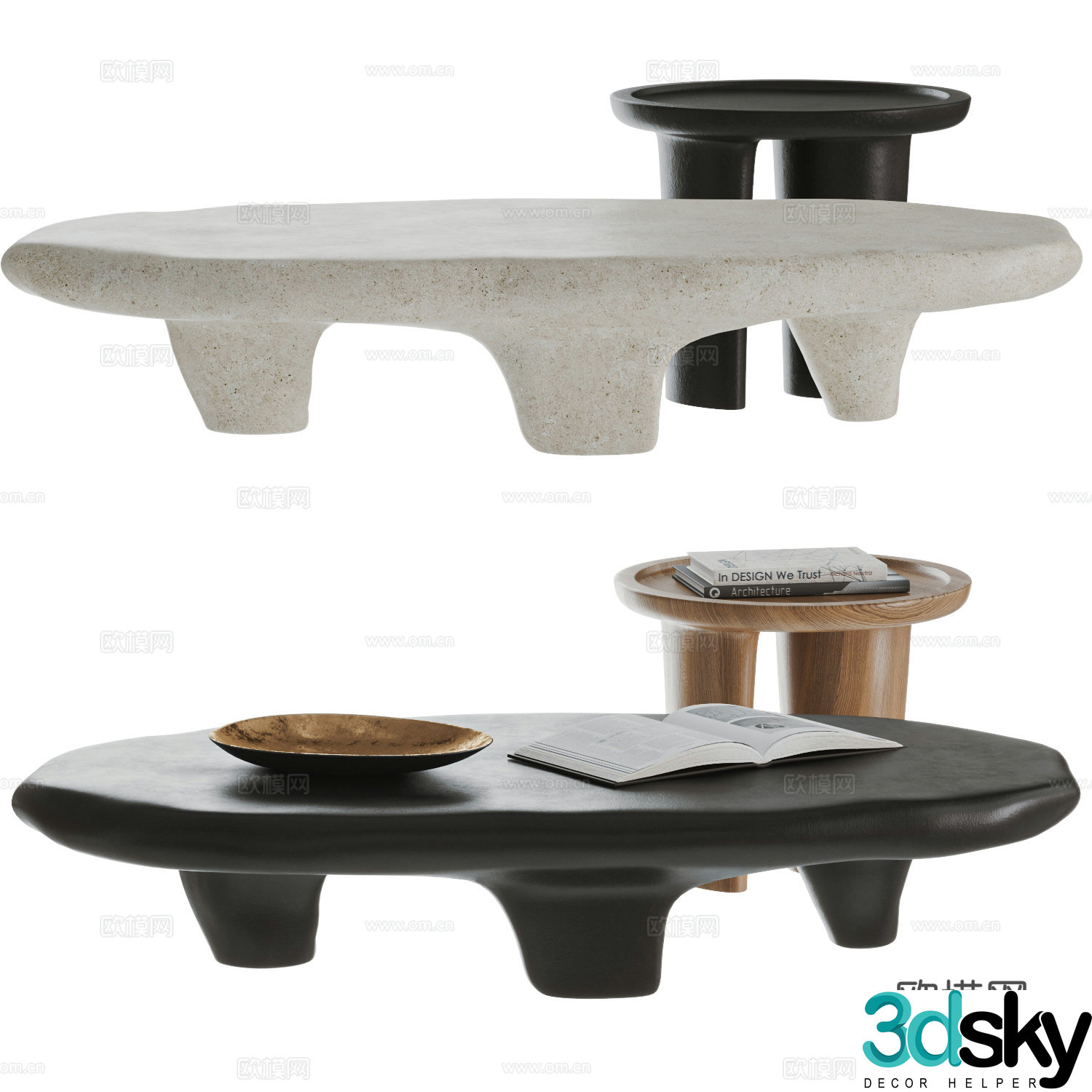 Modern Wasabi style coffee table combination special-shaped coffee table stone coffee table coffee table ornament 3D model