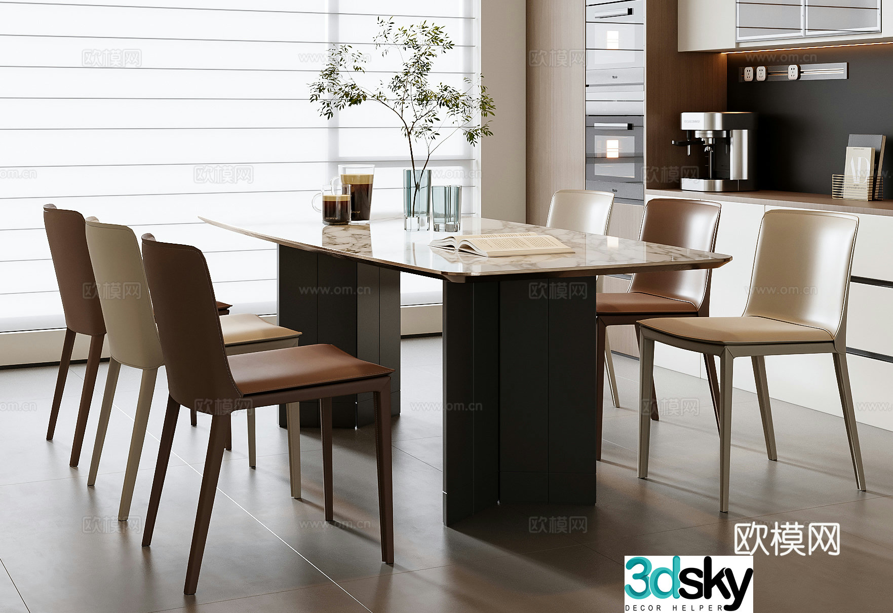 Modern dining table and chair combination 3D model
