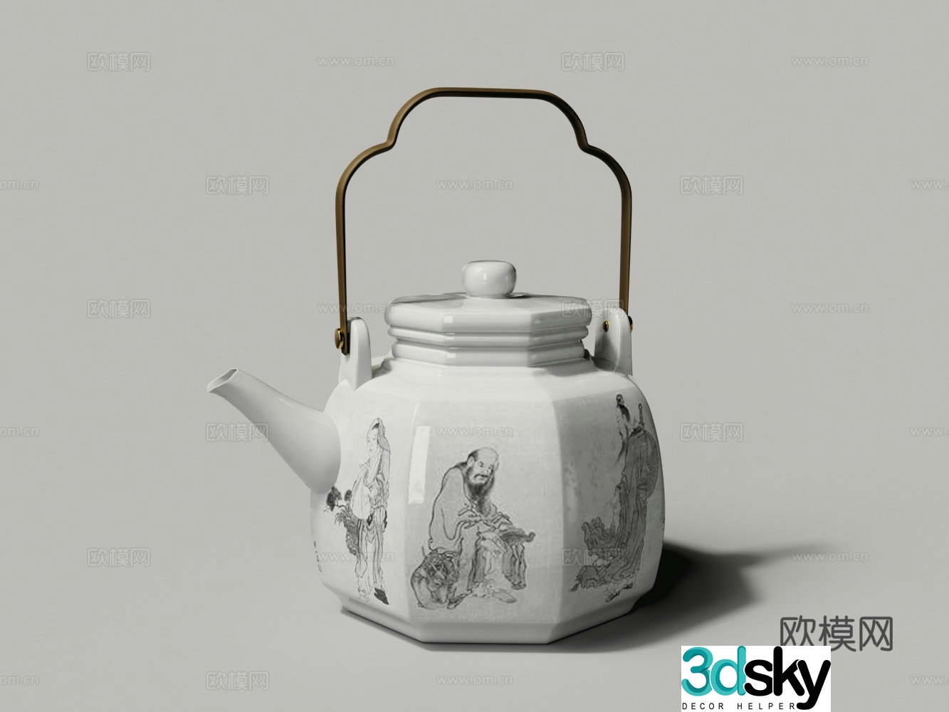 Chinese style Eight Immortals Crossing the Sea Eight Anise Pot White Porcelain Pot Teapot Ceramic Tea Set 3D Model