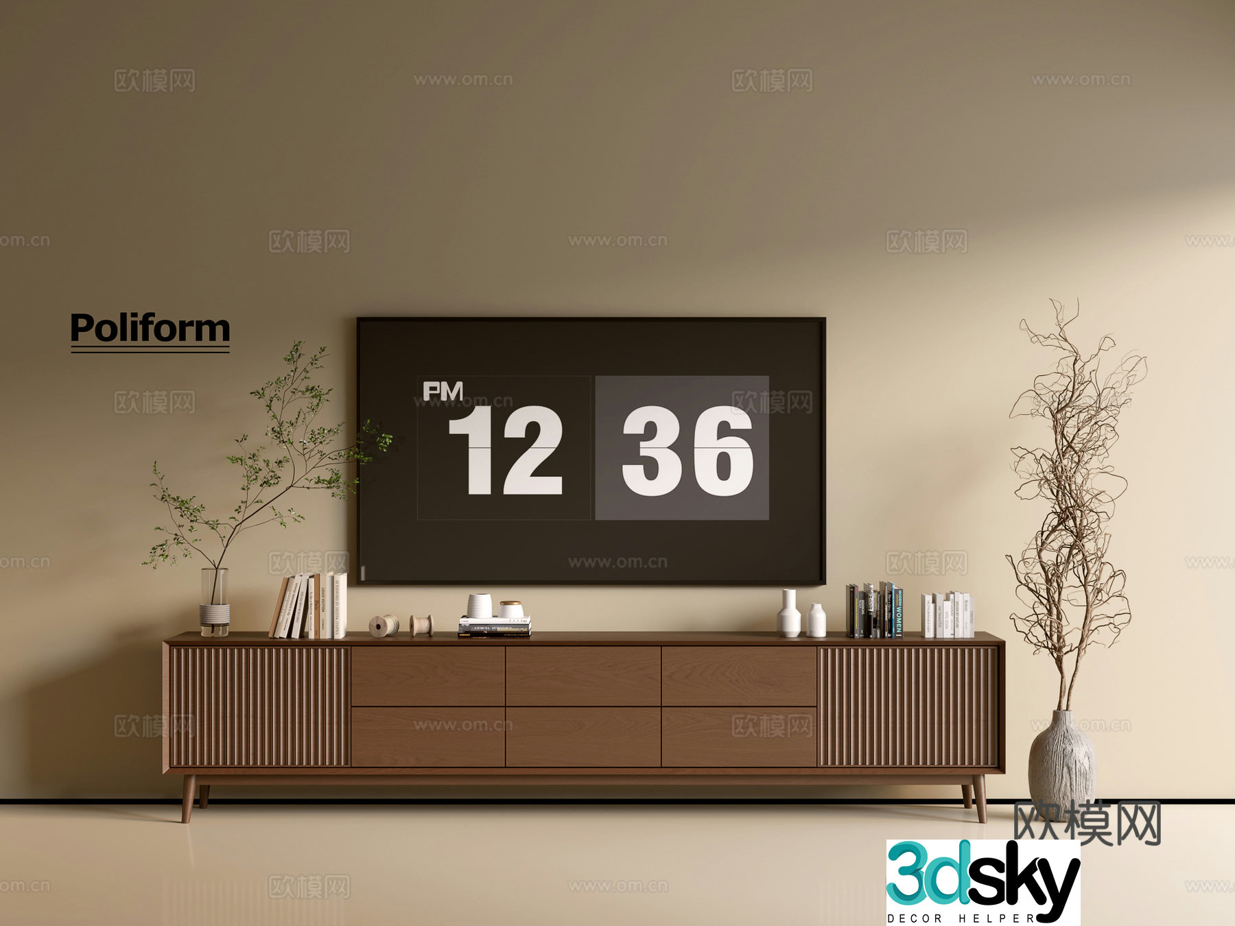 Modern wood grain TV cabinet simple side cabinet chest of drawers low cabinet whole cabinet side cabinet balcony 3D model