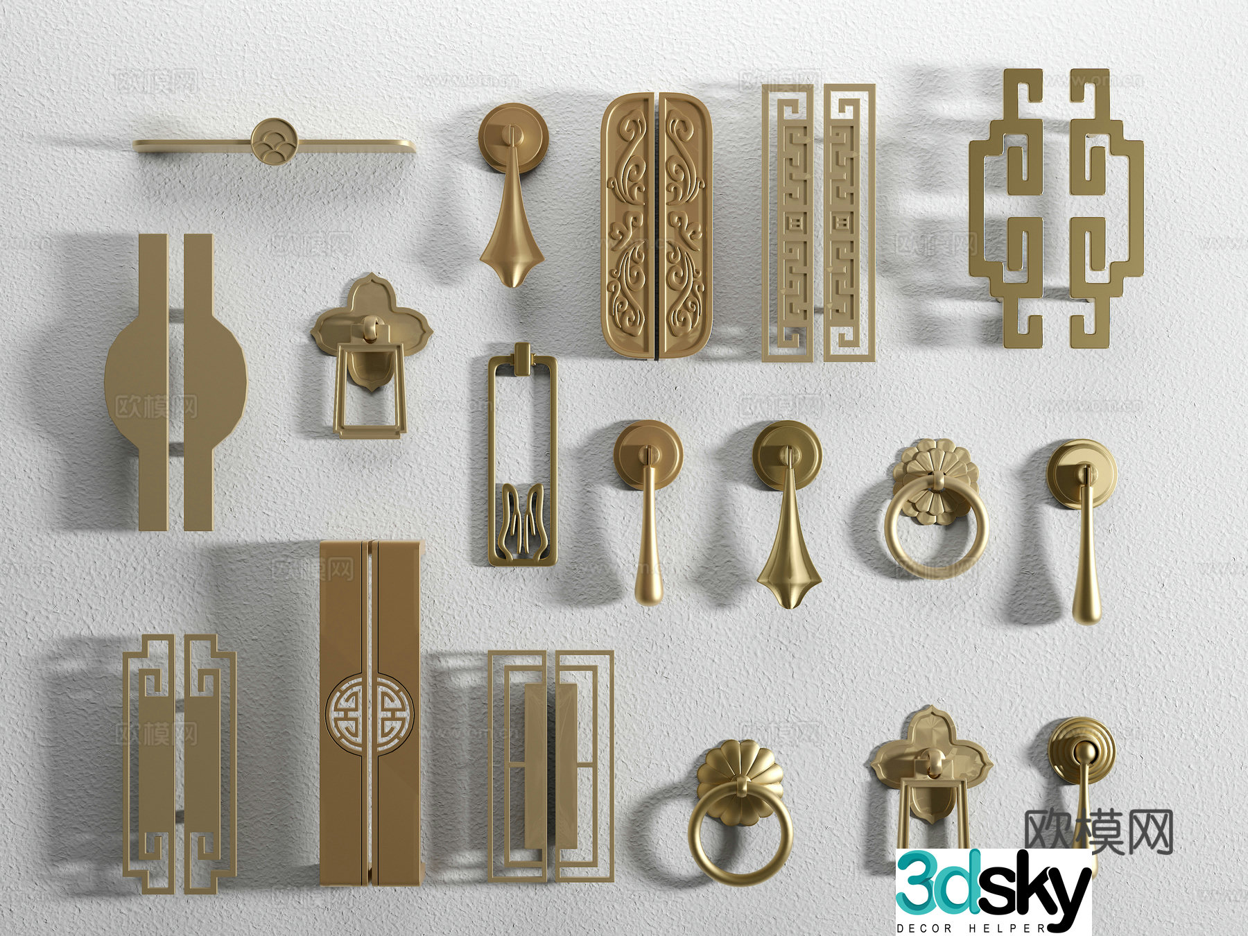 New Chinese style handle brass handle drawer handle classical wardrobe handle bronze cabinet door pull 3D model