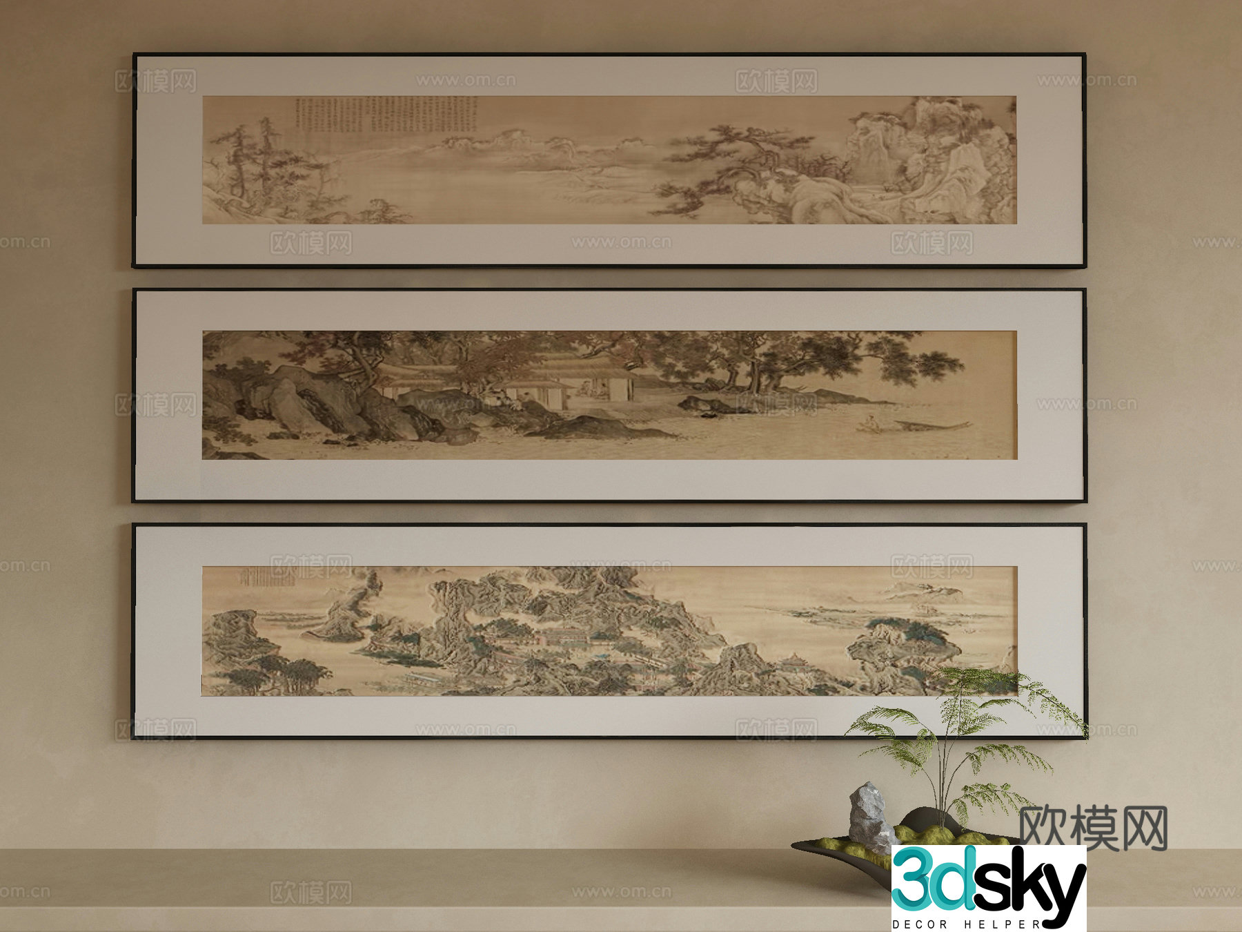 New Chinese style wasabi paintings oil paintings 3D model