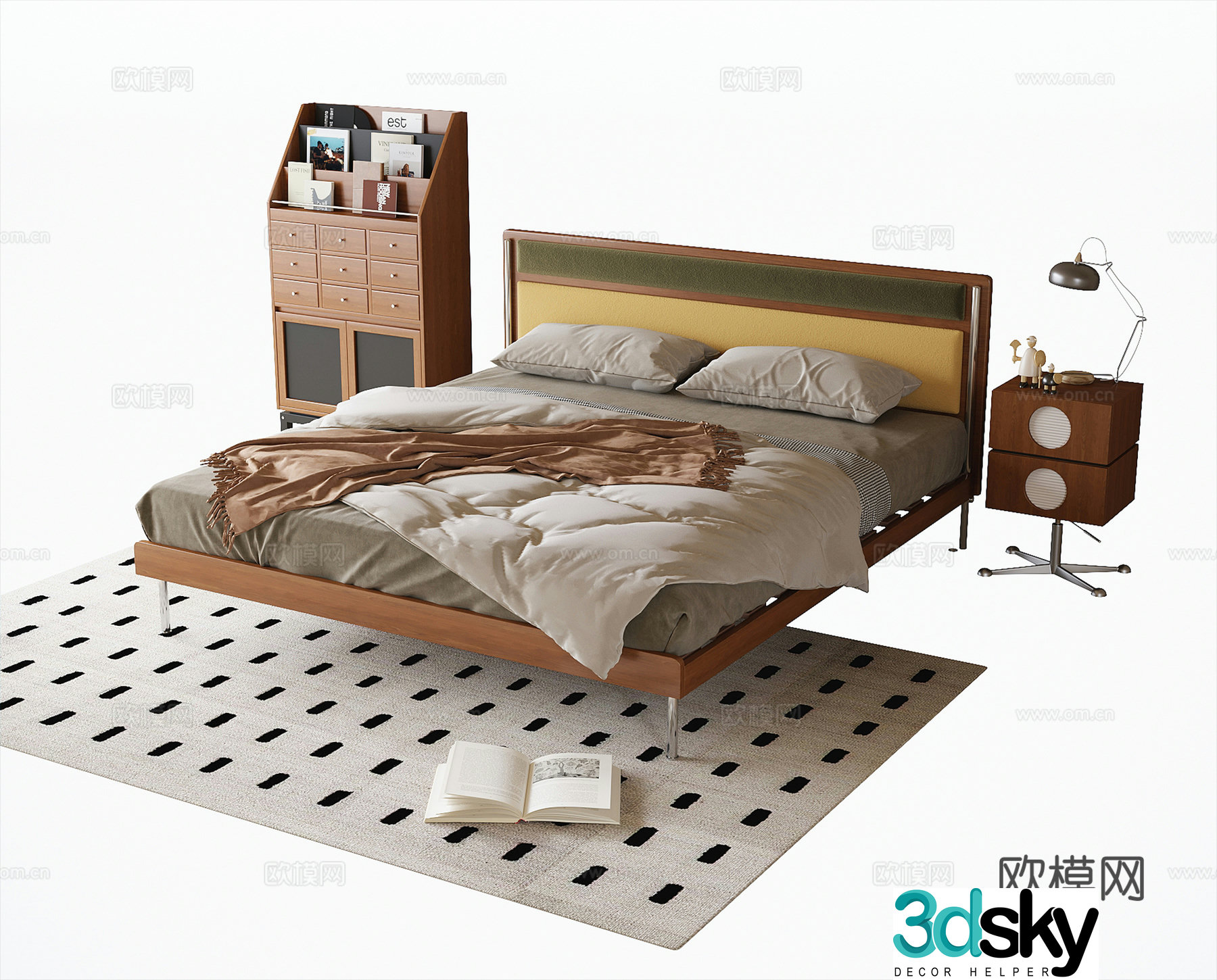 French children’s bed single bed nightstand decorative cabinet desk lamp 3d model