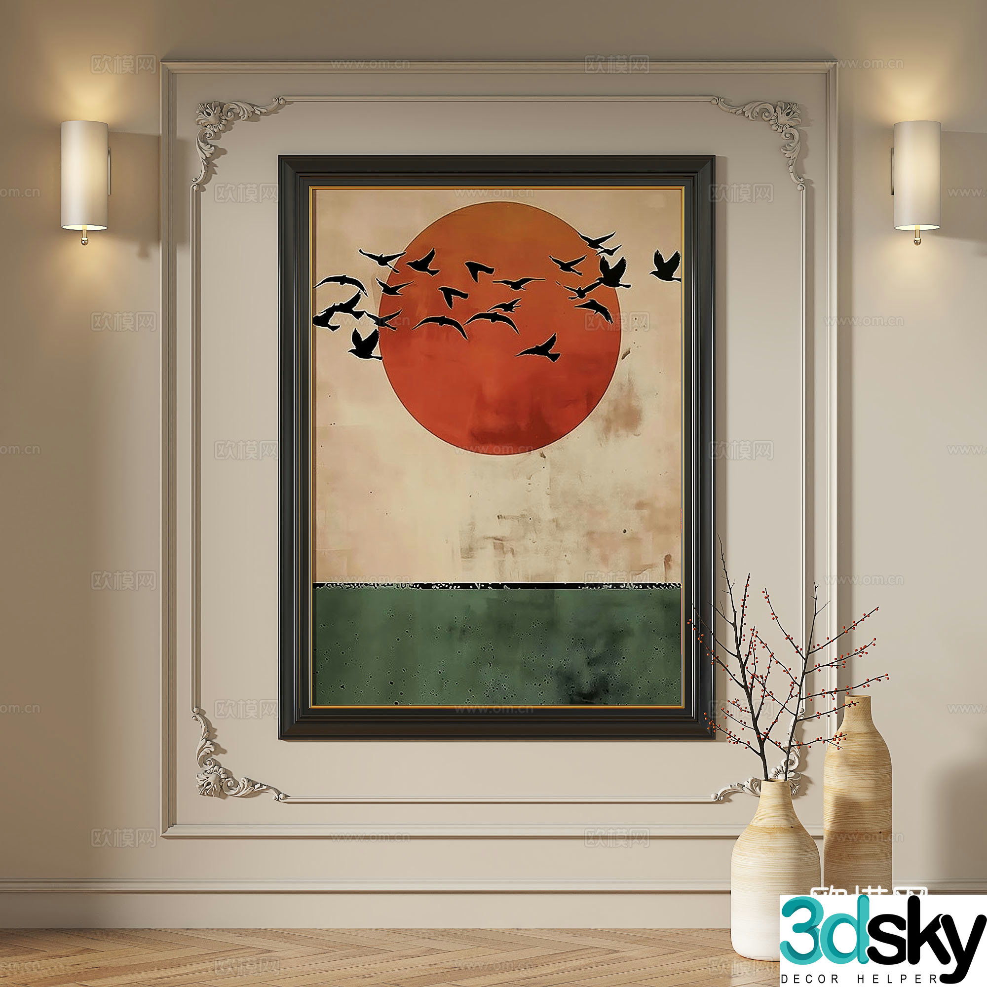French retro medieval modern light luxury oil painting decorative painting 3d model
