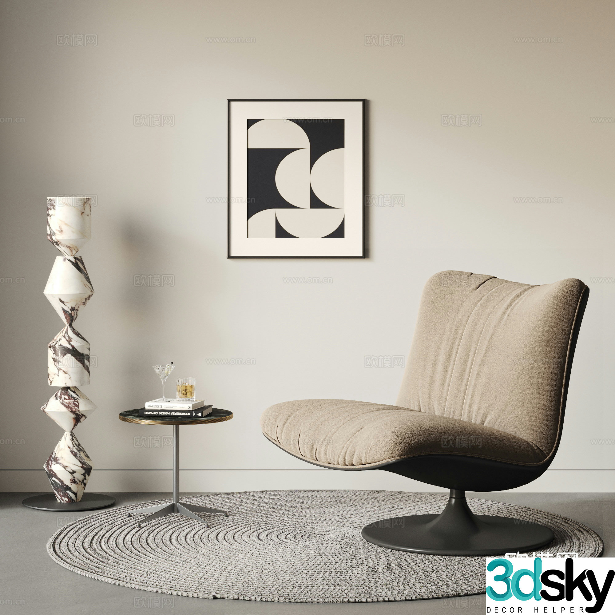 baxter modern Italian light luxury single sofa casual chair sofa chair duck 3d model