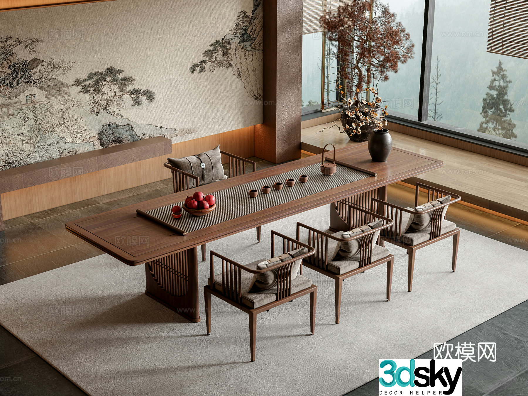New Chinese style tea table and chair 3D model