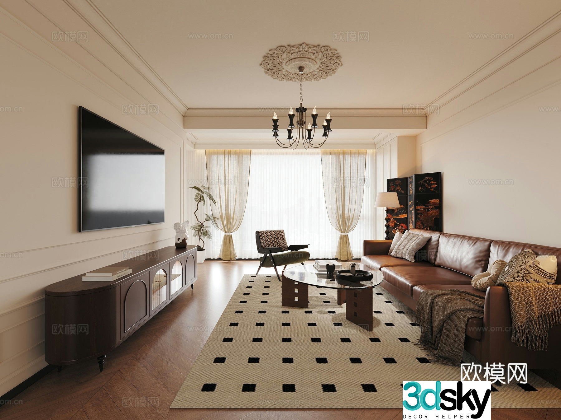 French retro style living room 3d model