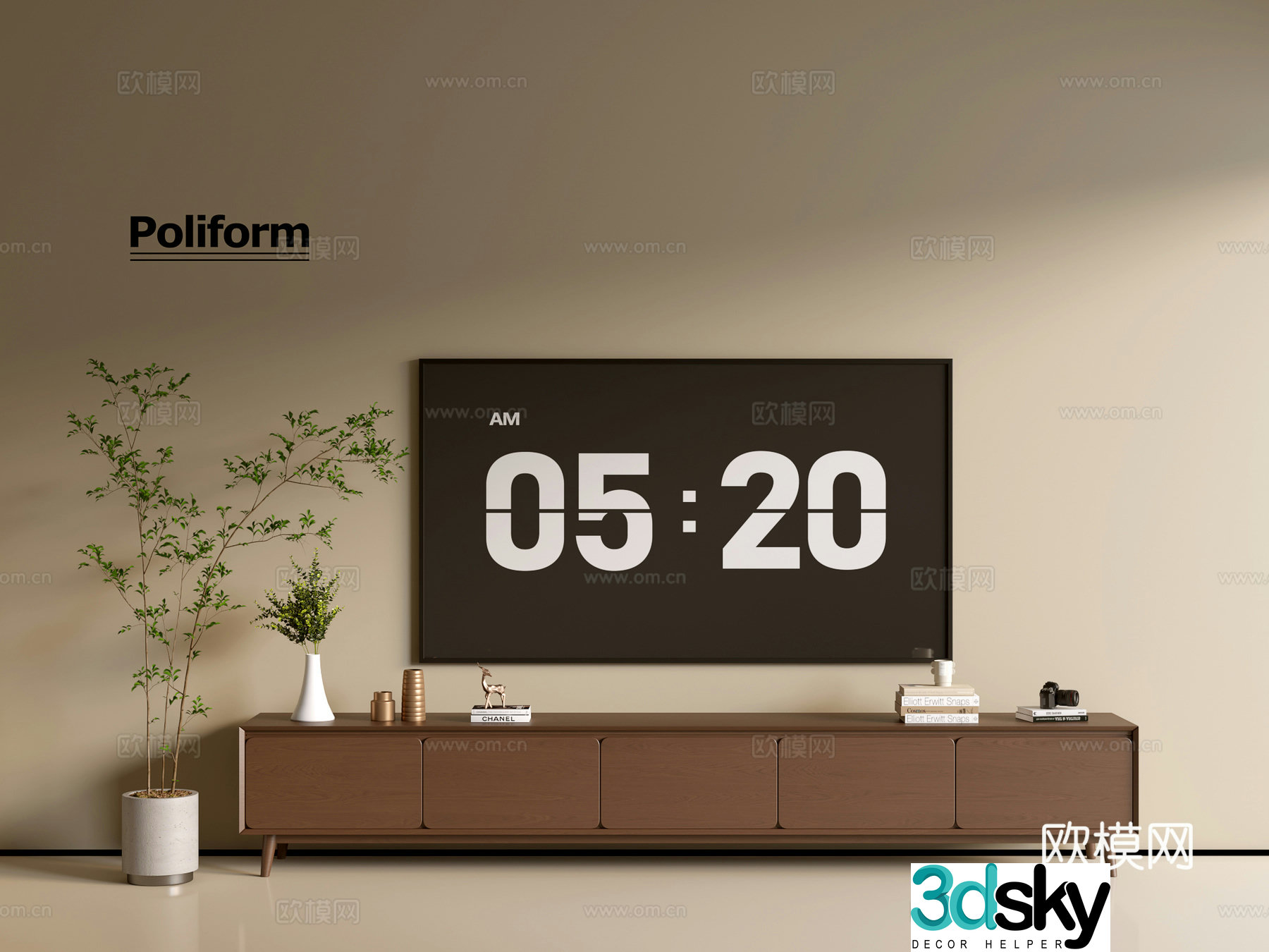Modern wood grain TV cabinet simple side cabinet chest of drawers low cabinet whole cabinet side cabinet balcony 3D model