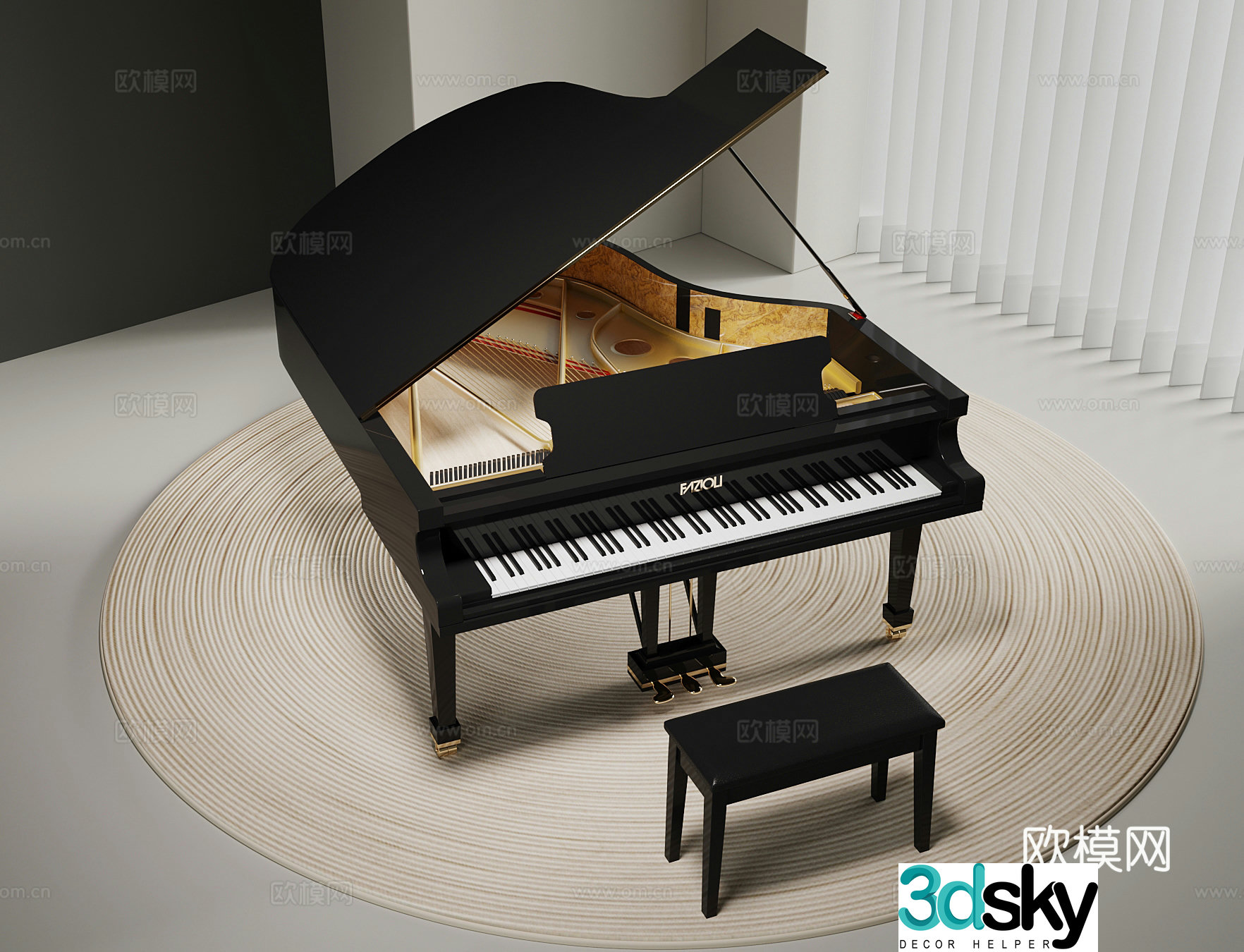 piano modern piano instrument 3d model