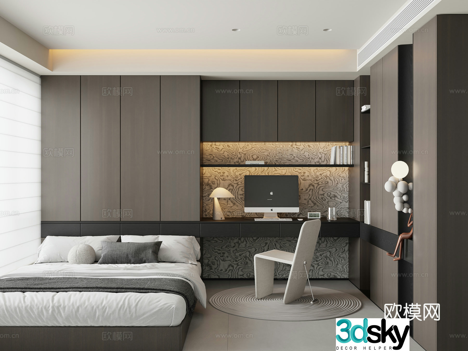 Modern tatami bedroom Italian tatami bedroom tatami bed wardrobe chair 3d model