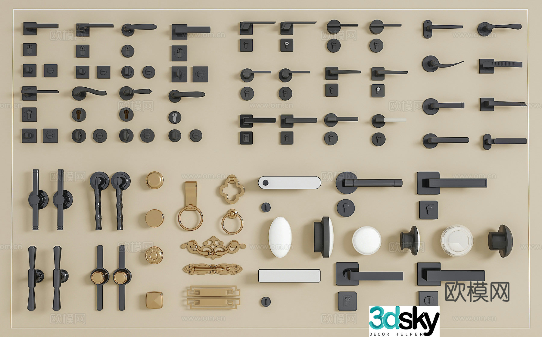 Hardware door lock Hardware handle Door handle 3D model