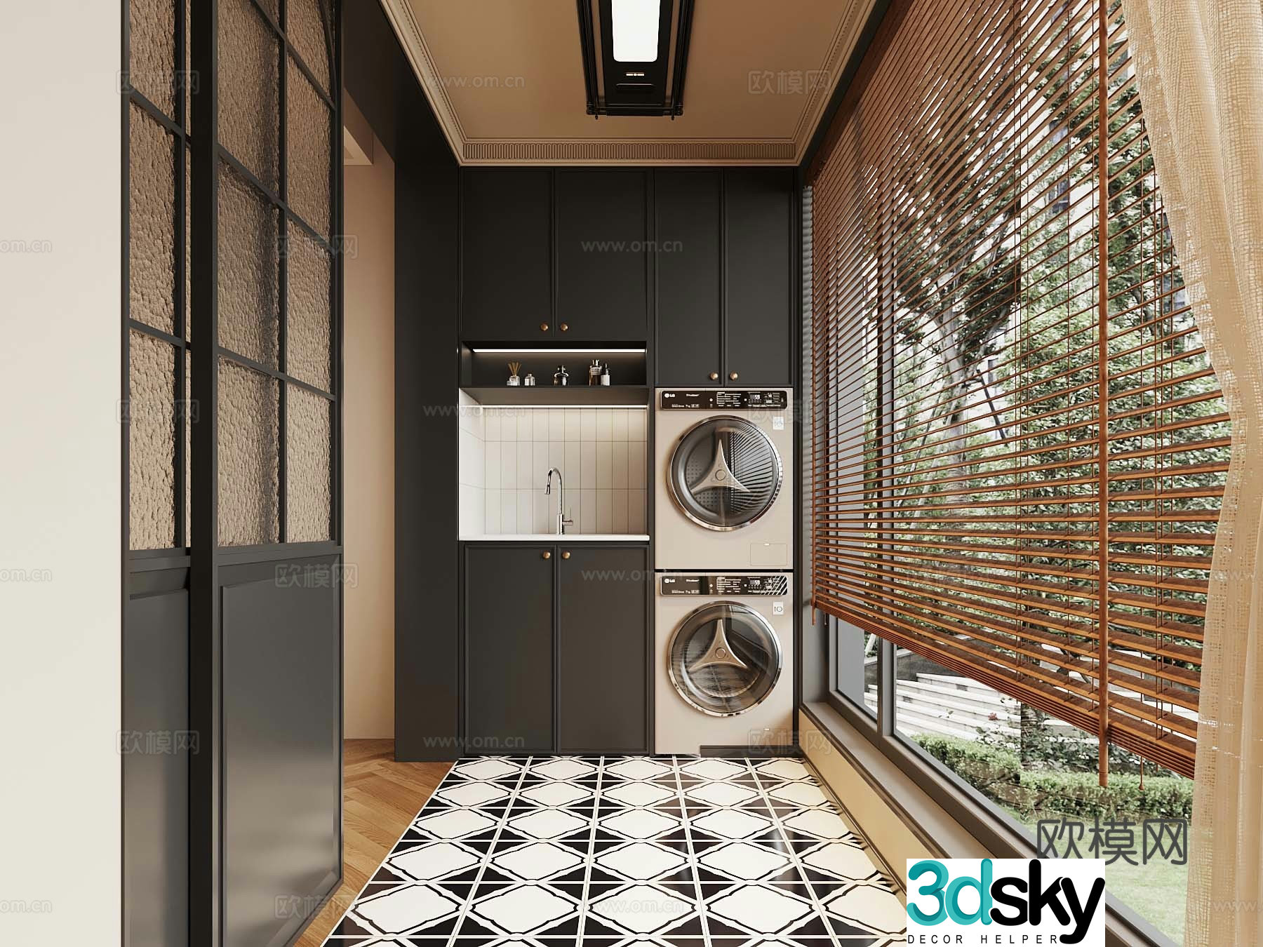 French balcony balcony washing machine cabinet 3d model
