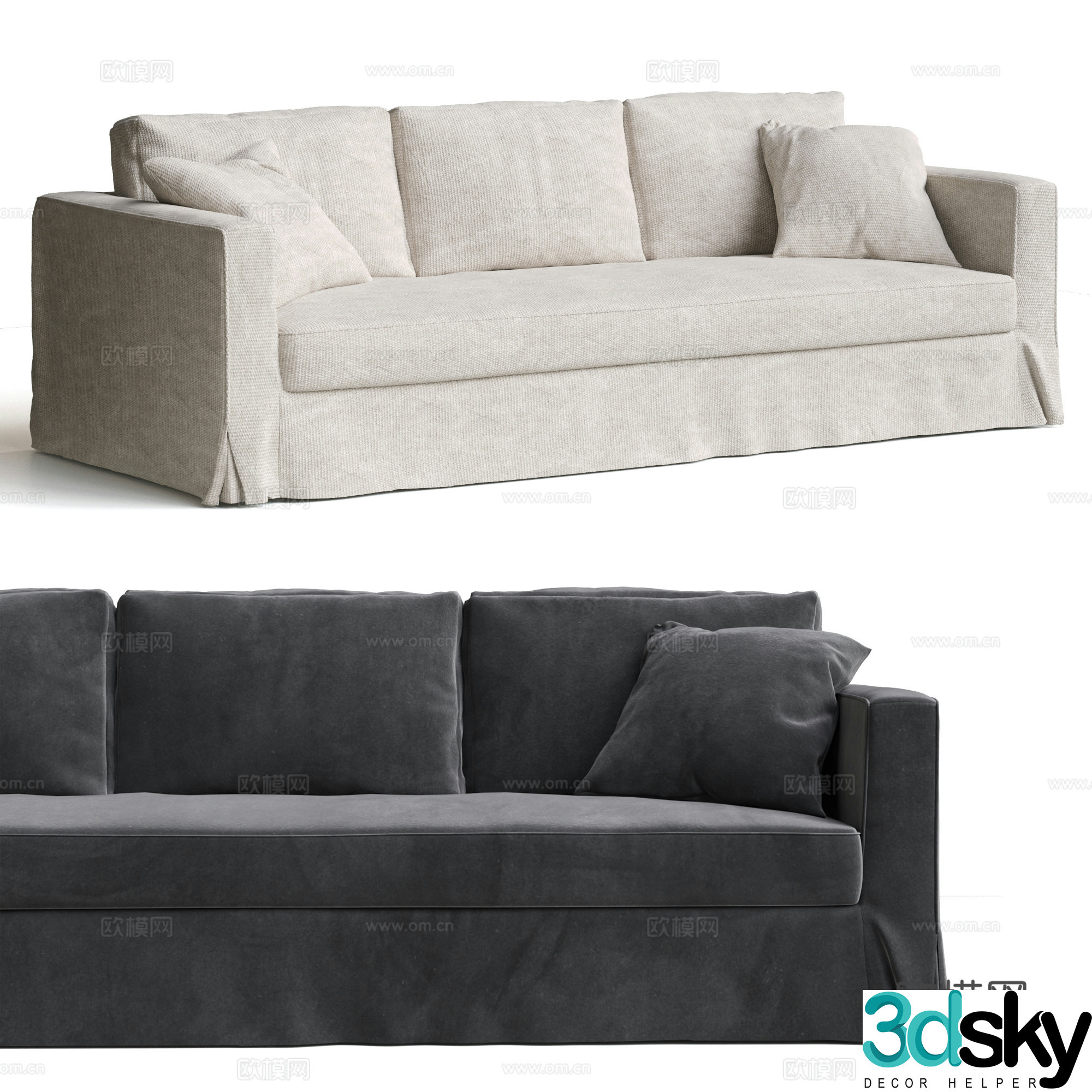Modern Wasabi style Nordic medieval three-person sofa multi-person sofa fabric sofa linen 3d model