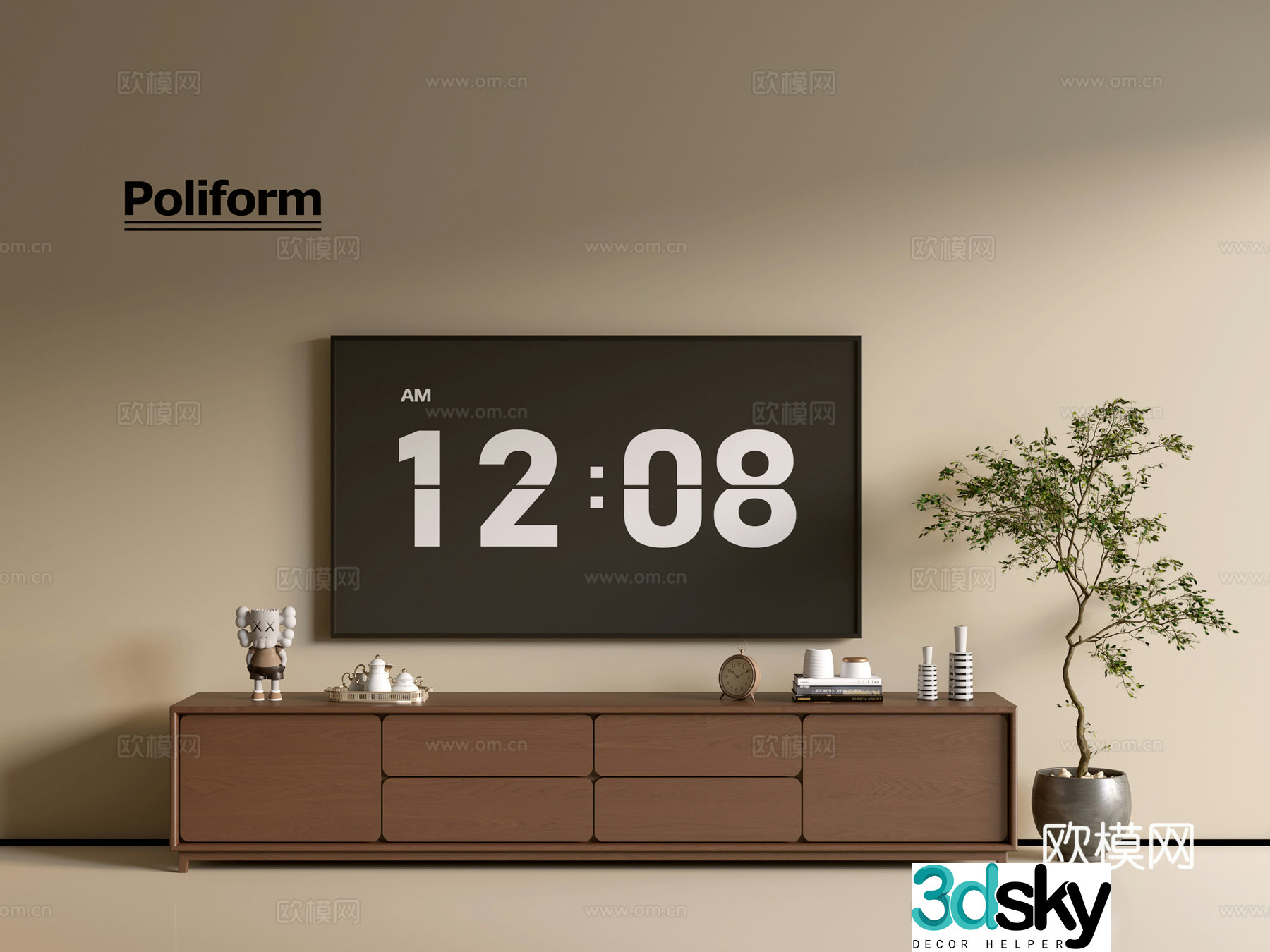 Modern wood grain TV cabinet simple side cabinet chest of drawers low cabinet whole cabinet side cabinet balcony 3D model