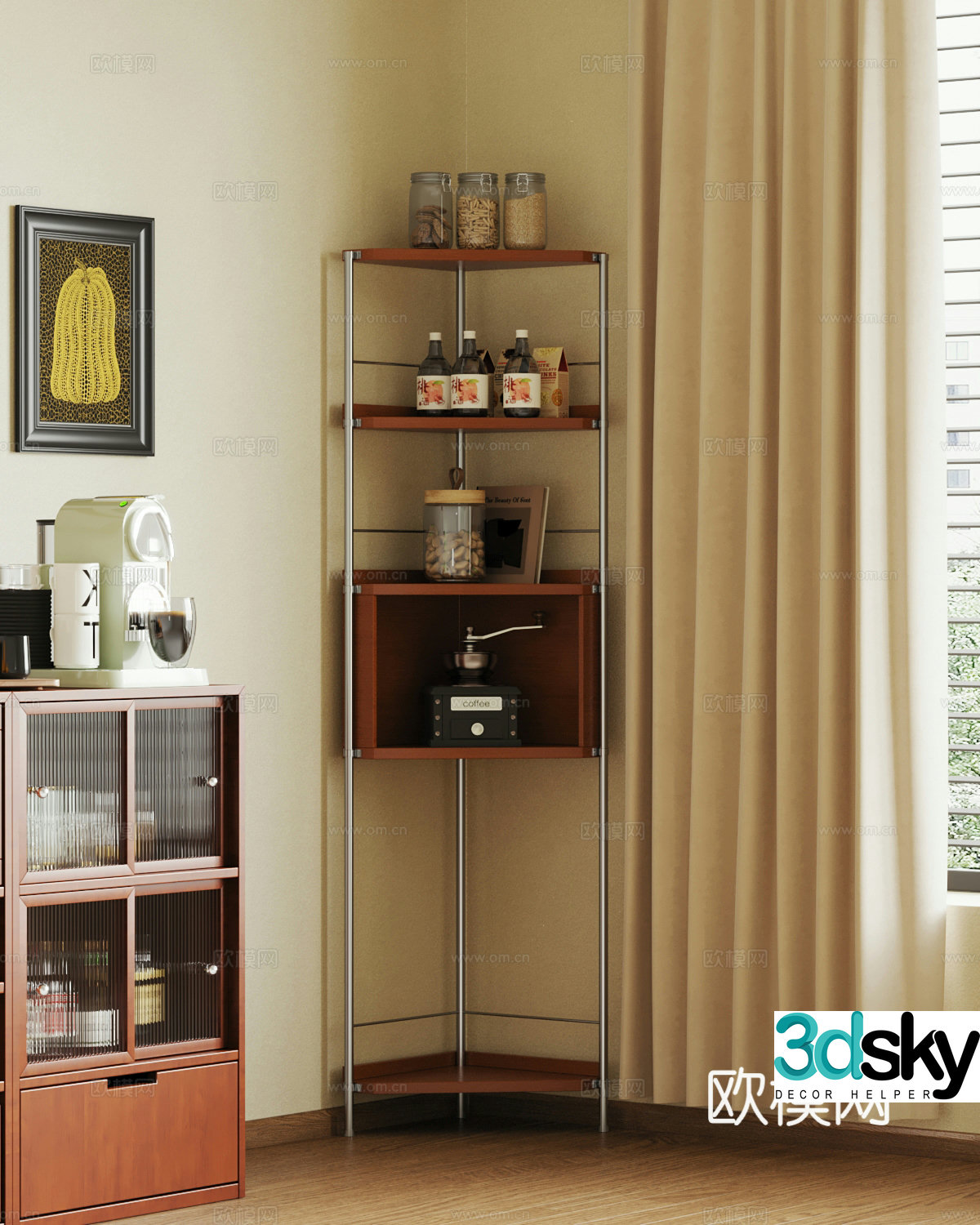 Middle-aged corner cabinet cabinet 3D model