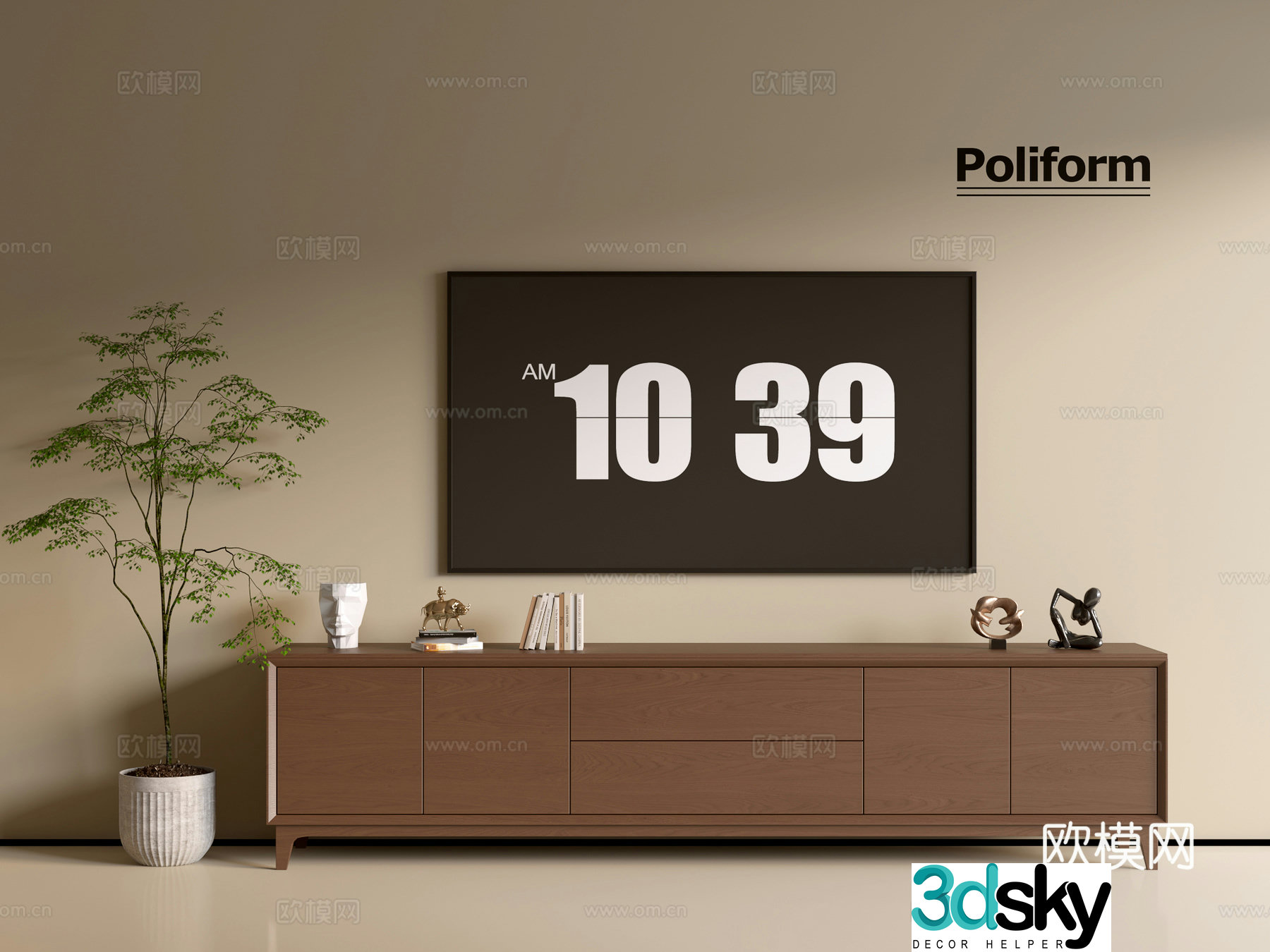 Modern wood grain TV cabinet simple side cabinet chest of drawers low cabinet whole cabinet side cabinet balcony 3D model