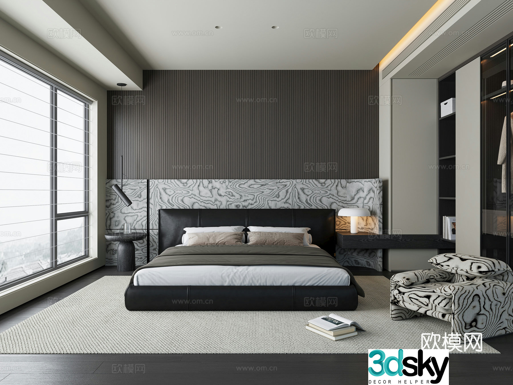 Modern bedroom Italian bedroom Double bed Wardrobe Single sofa 3d model