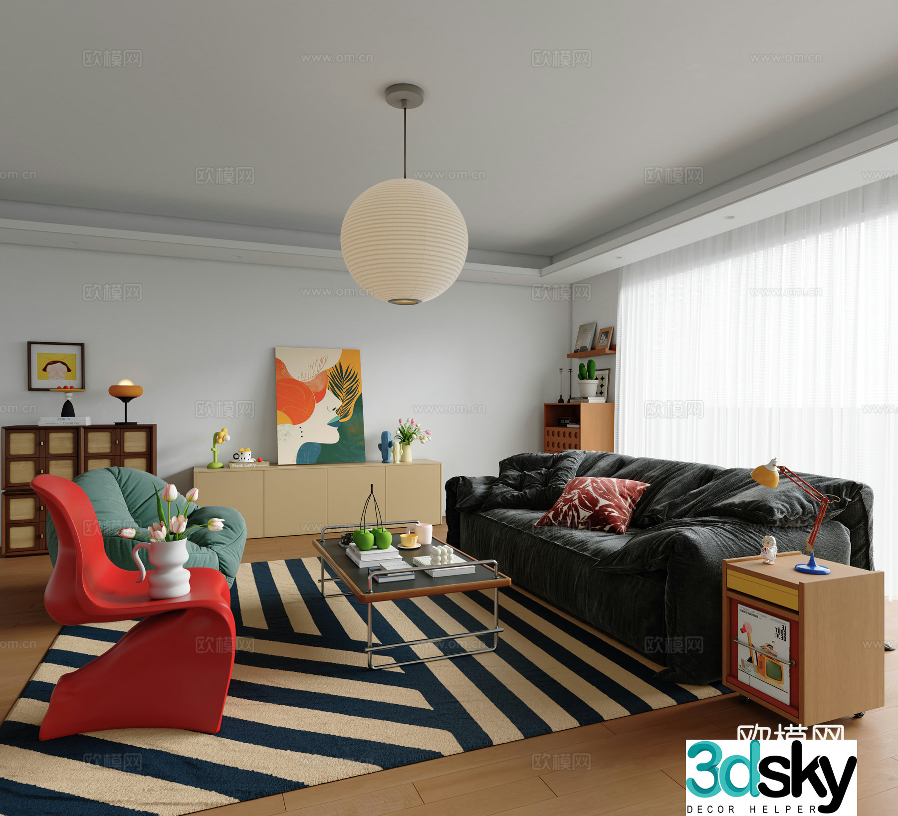 Memphis Living Room Bauhaus Living Room Memphis Hanging Painting Ornaments Bauhaus Tea Method Tea Table Combination 3D Model