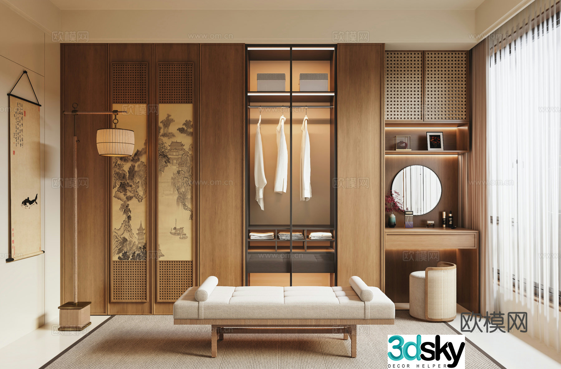 Song style cloakroom wardrobe makeup table decorative painting 3d model