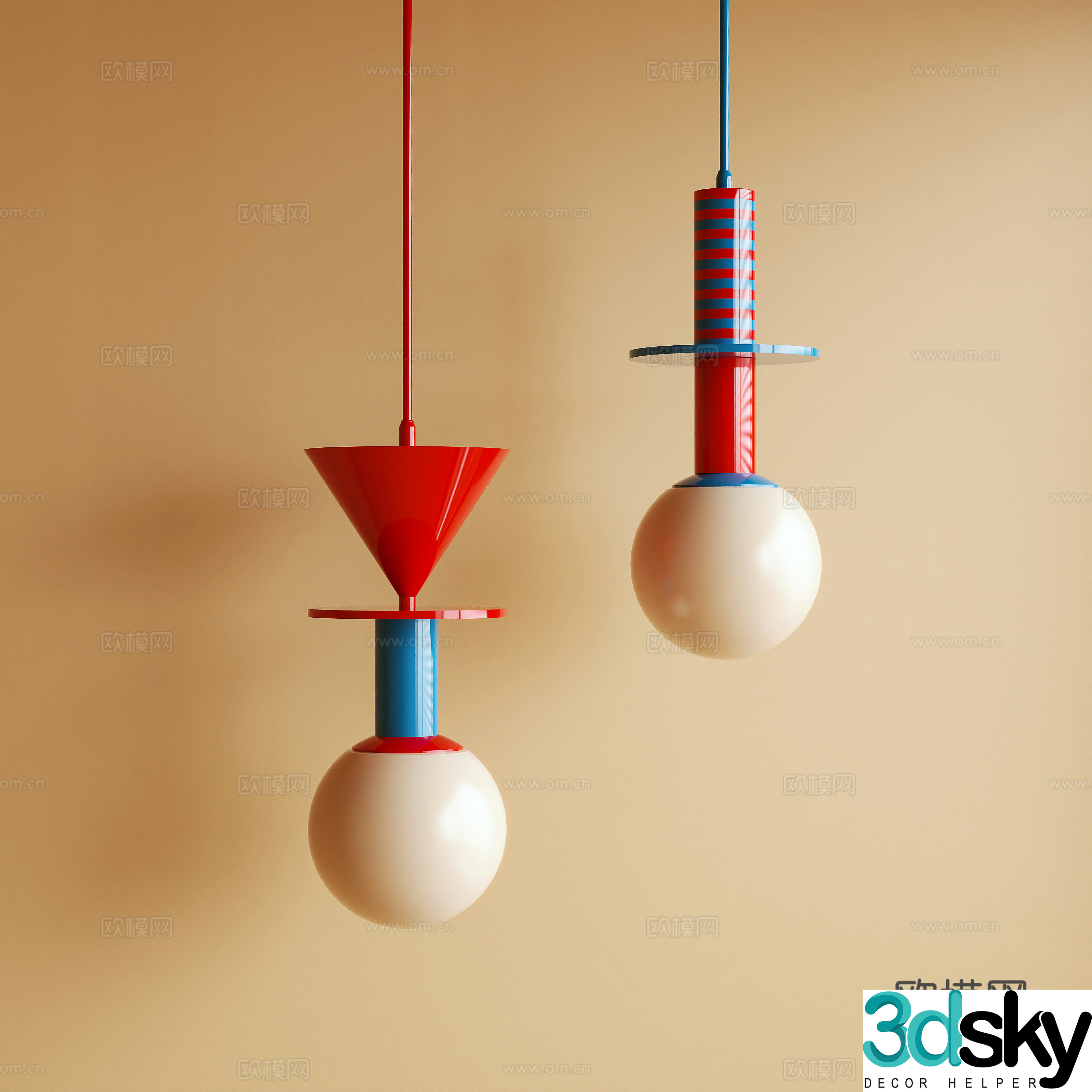 Modern Chandelier Dopamine Memphis 3D Model