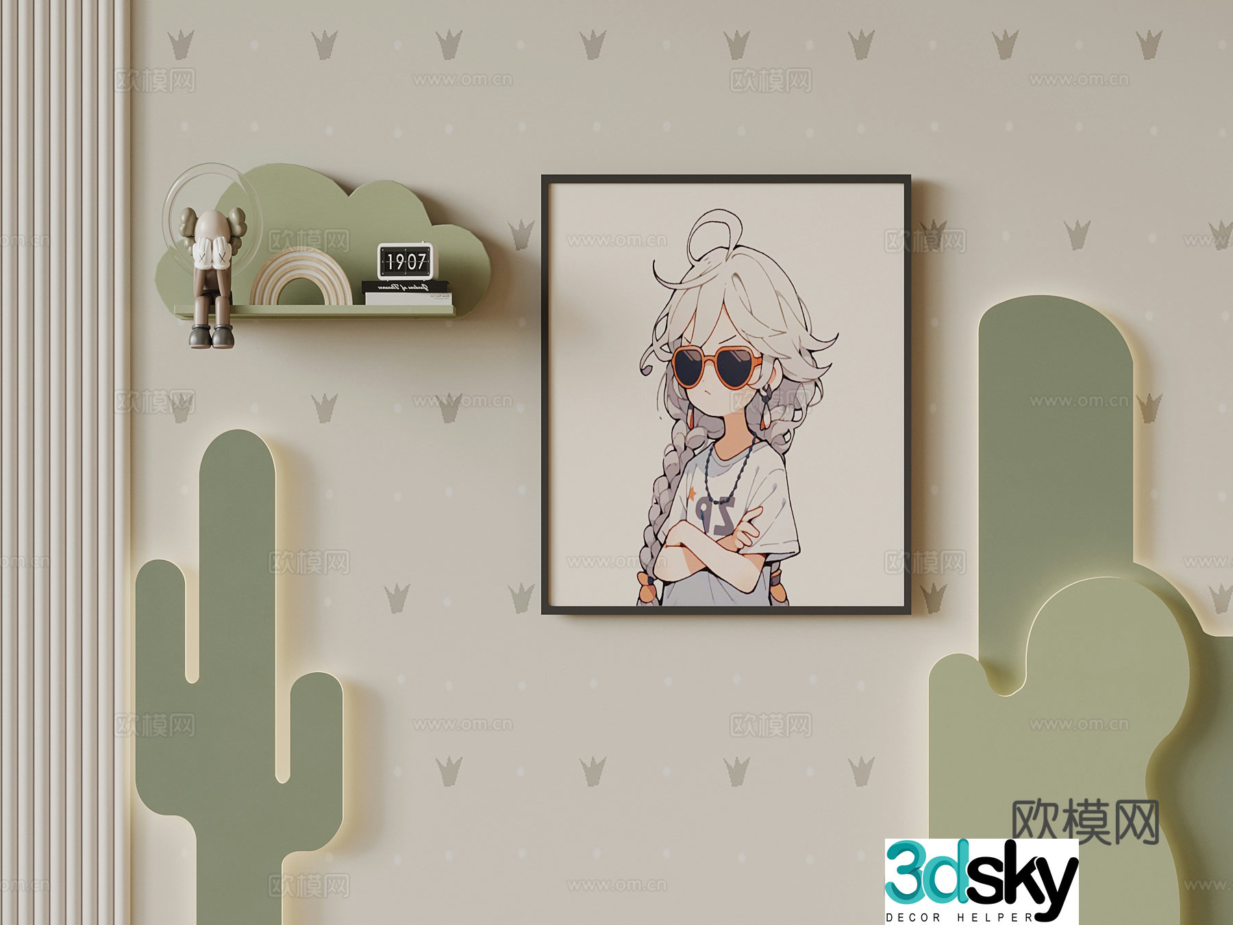 Modern children’s pendant cartoon drawing children’s background wall 3d model