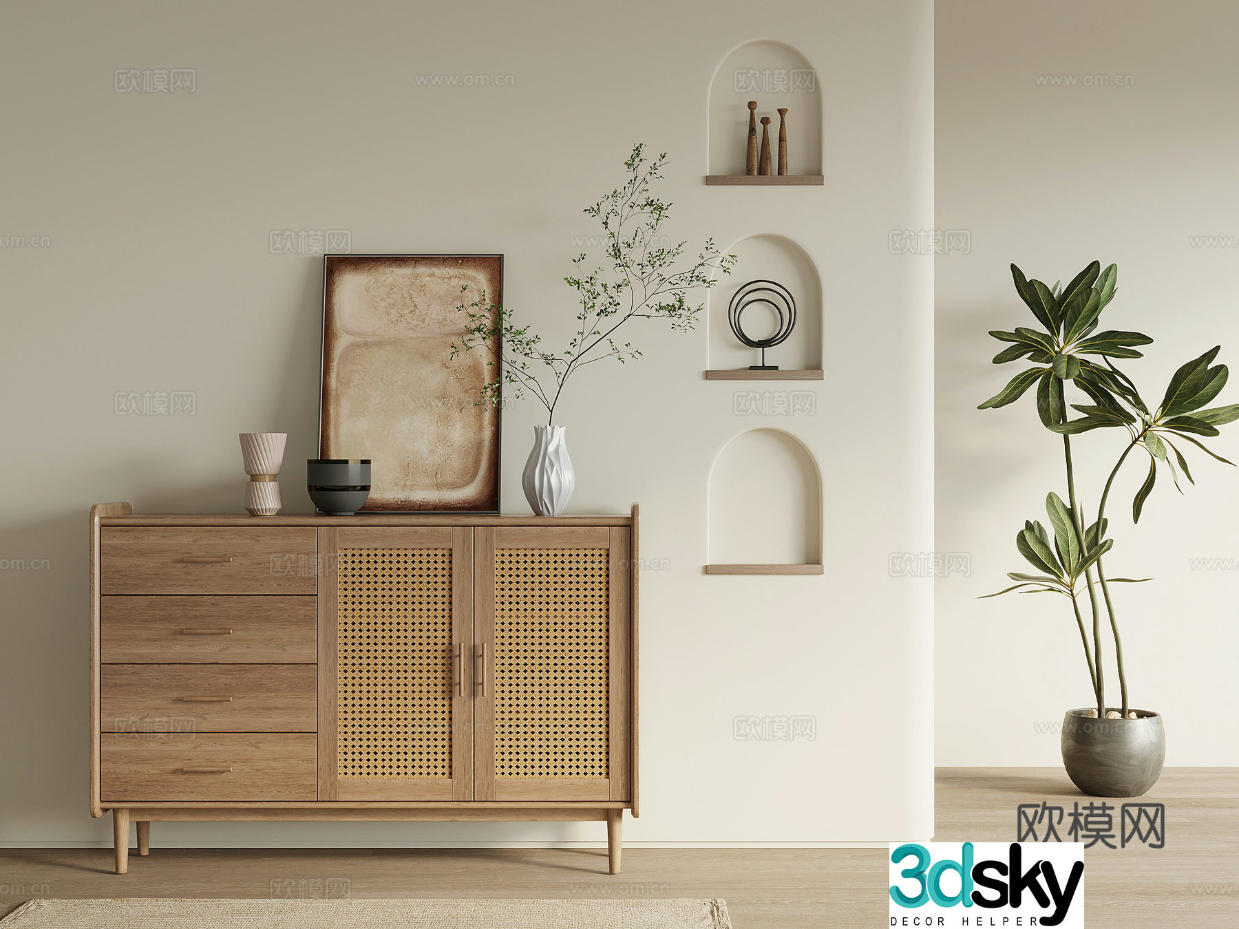 Entrance Cabinet Wasabi Wind Entrance Cabinet Jewelry Ornaments Green Plant 3D Model