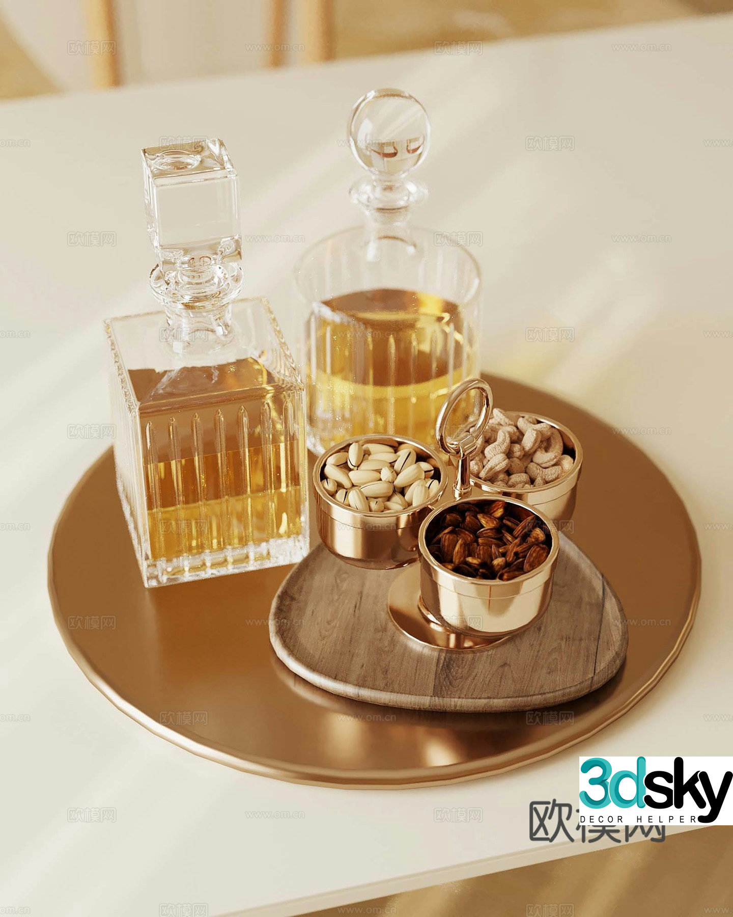 Modern tray Wine and food 3d model
