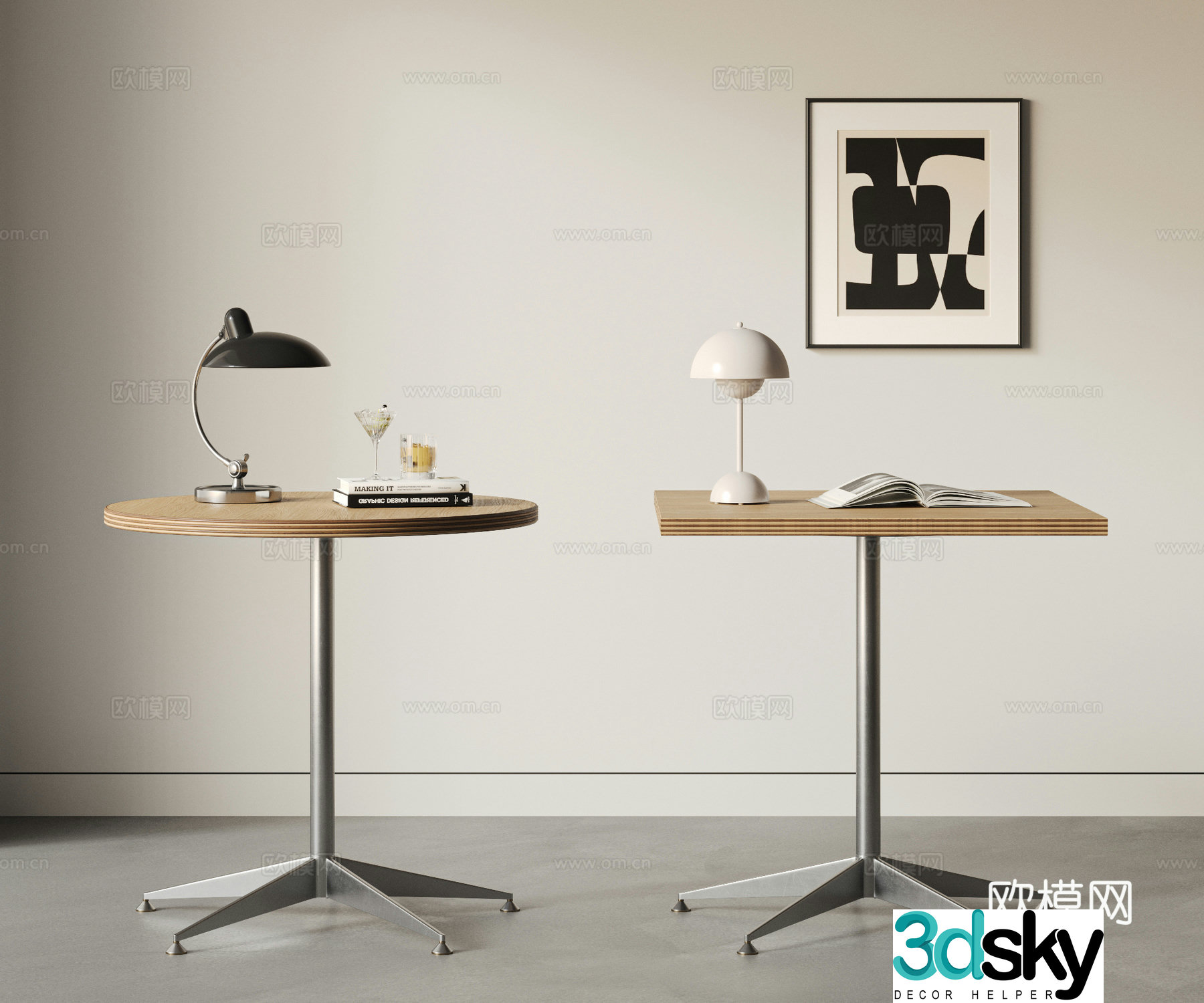 Modern Middle Style Bauhaus Retro Dining Table Casual Table Chat Chat Coffee Dessert Table 3D Model