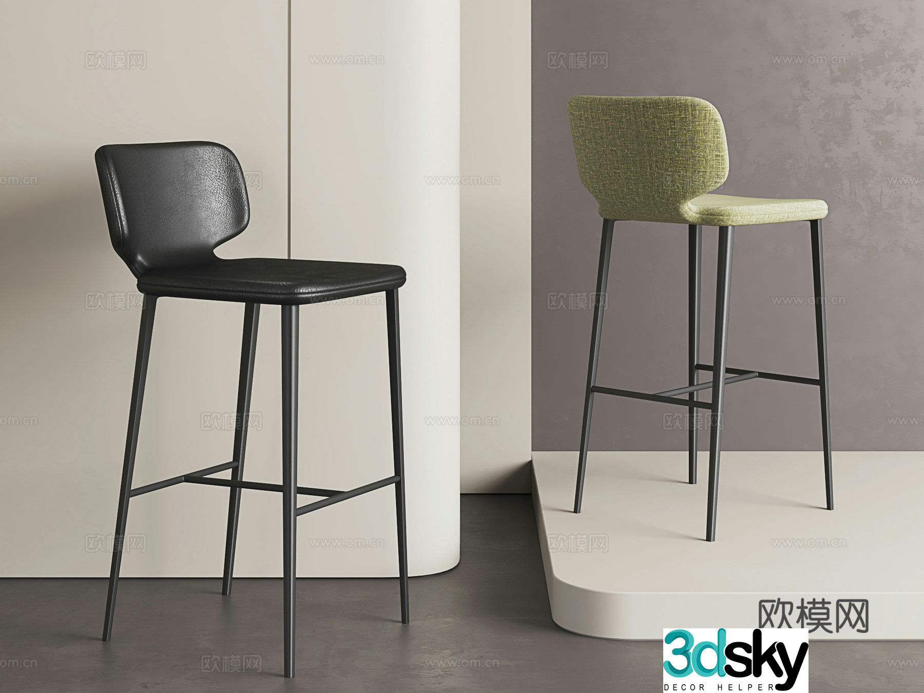 Modern bar stool retro style bar stool medieval bar stool Nordic leather bar stool 3D model