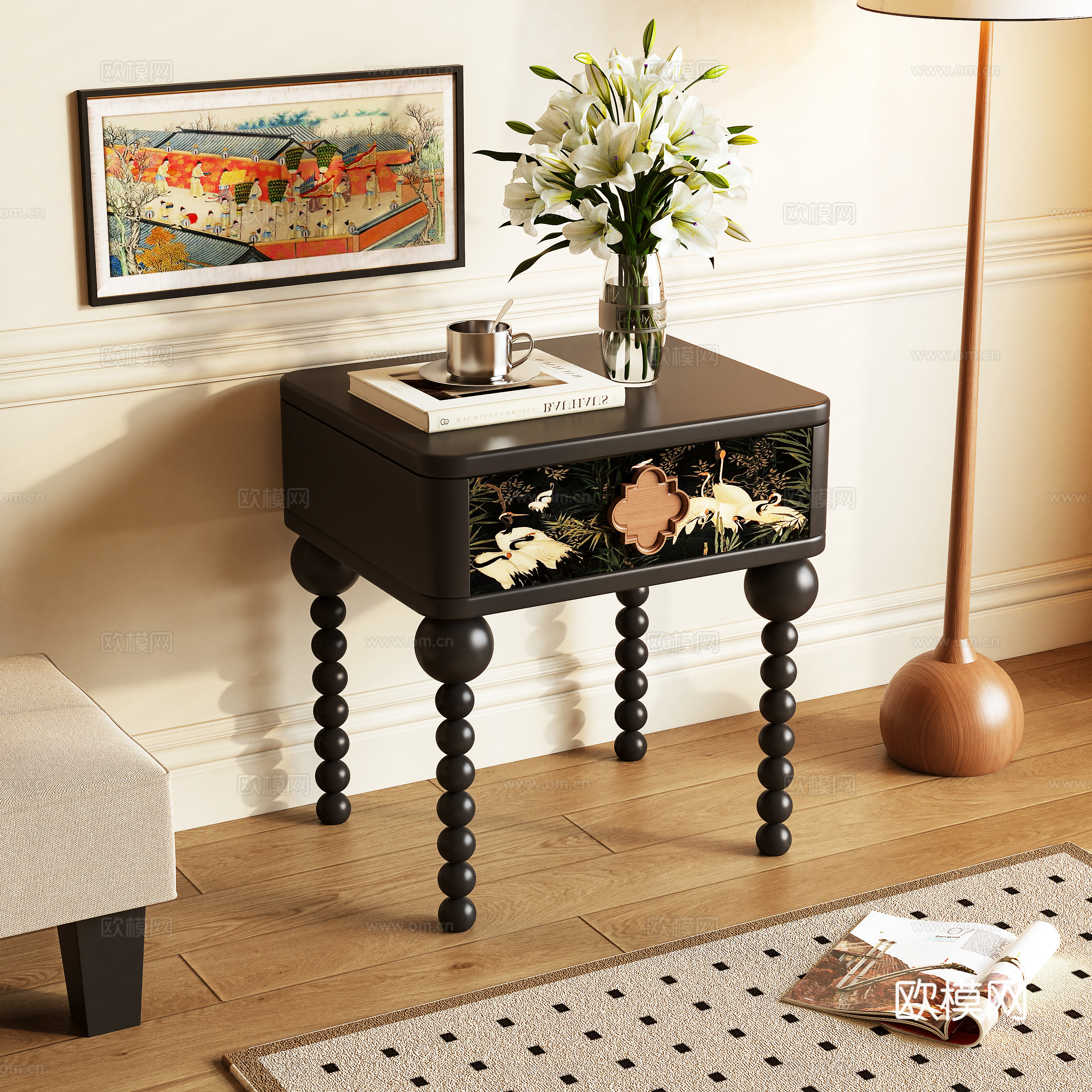 Middle-aged bedside table side cabinet 3d model 3d model