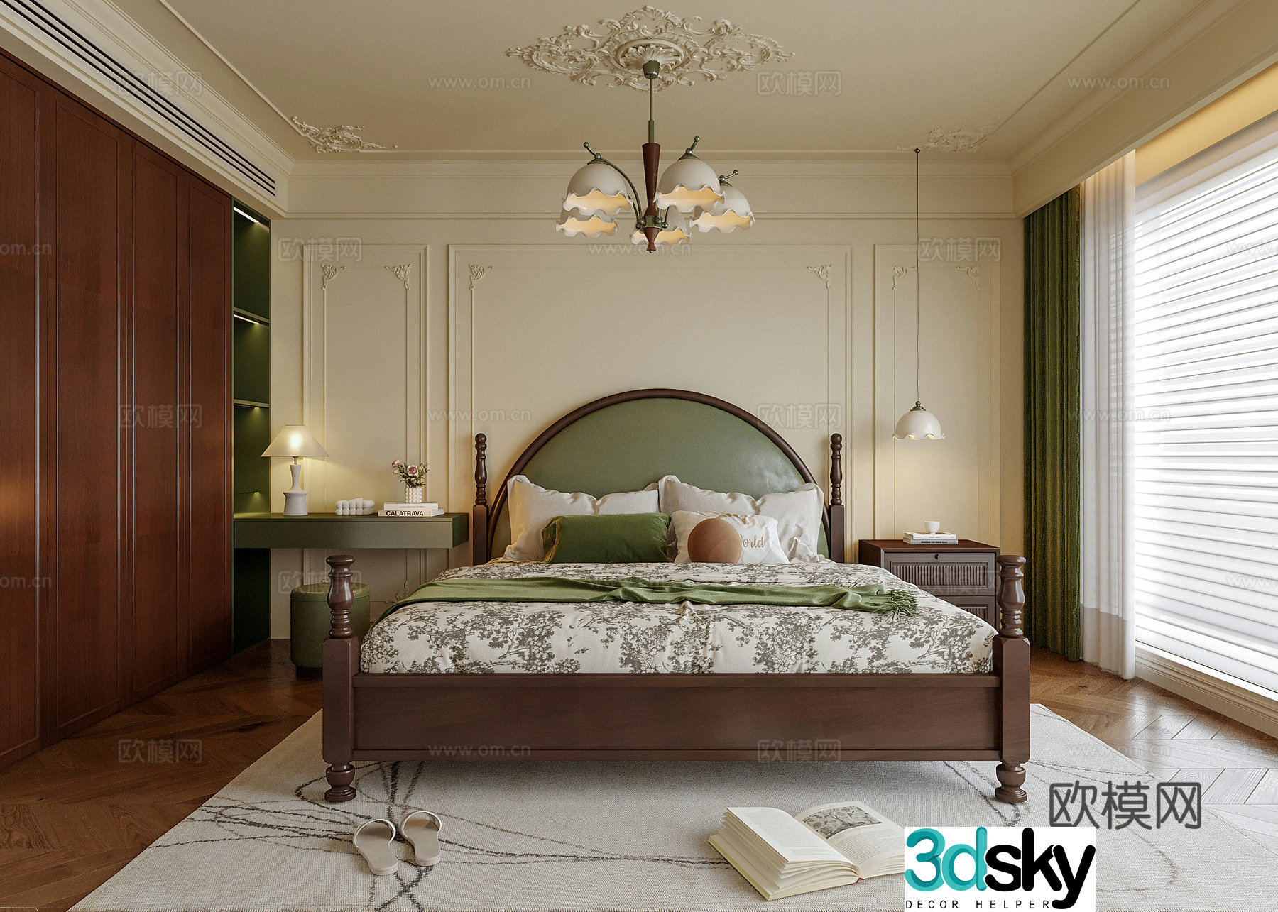 French bedroom nightstand double bed bedroom chandeliers 3d model