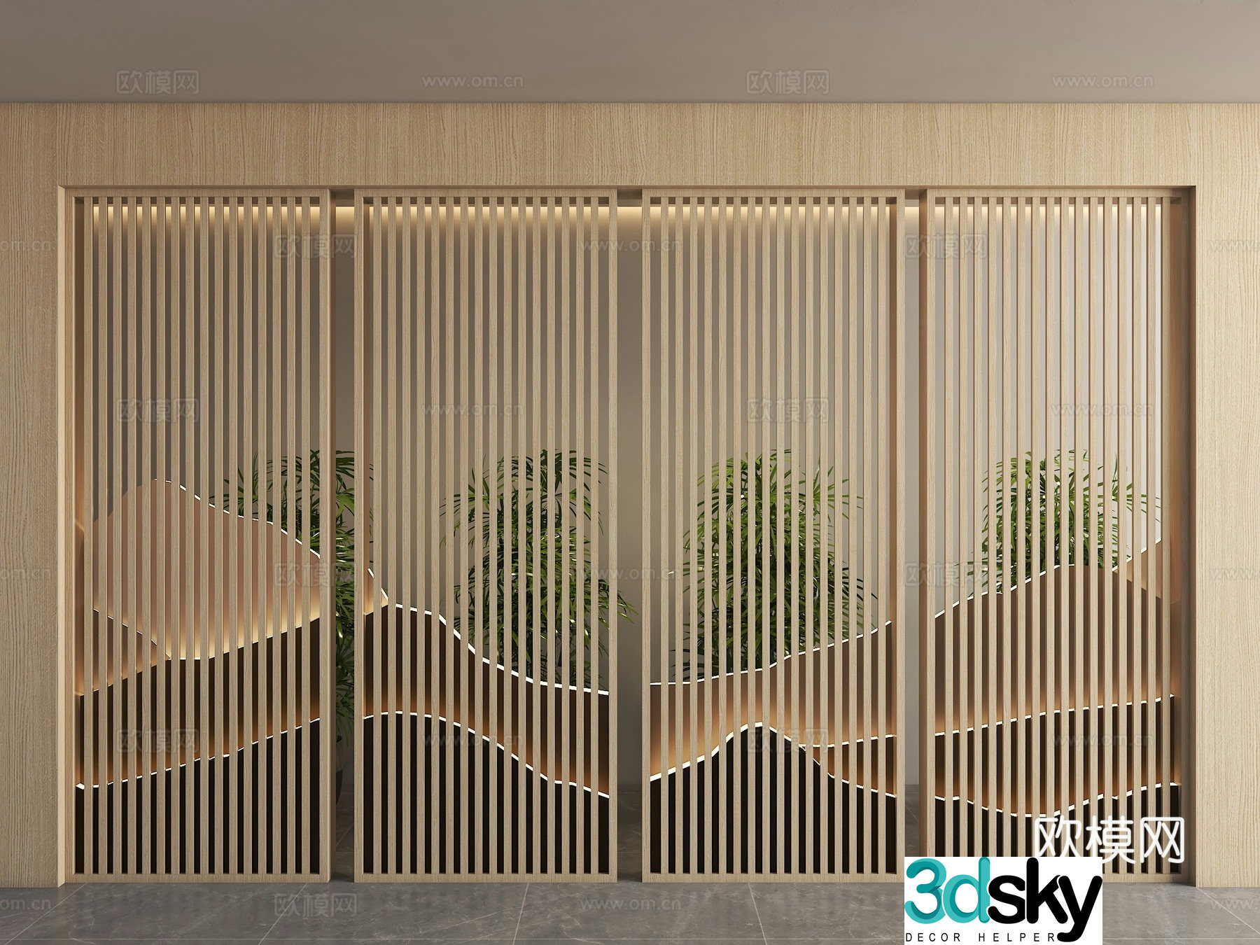 New Chinese style grille background wall landscape background wall landscape grille background wall ink painting background grid 3d model