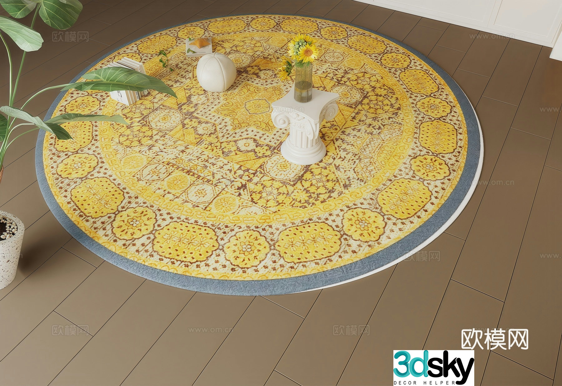 French round carpet ornaments green plant potted 3D model