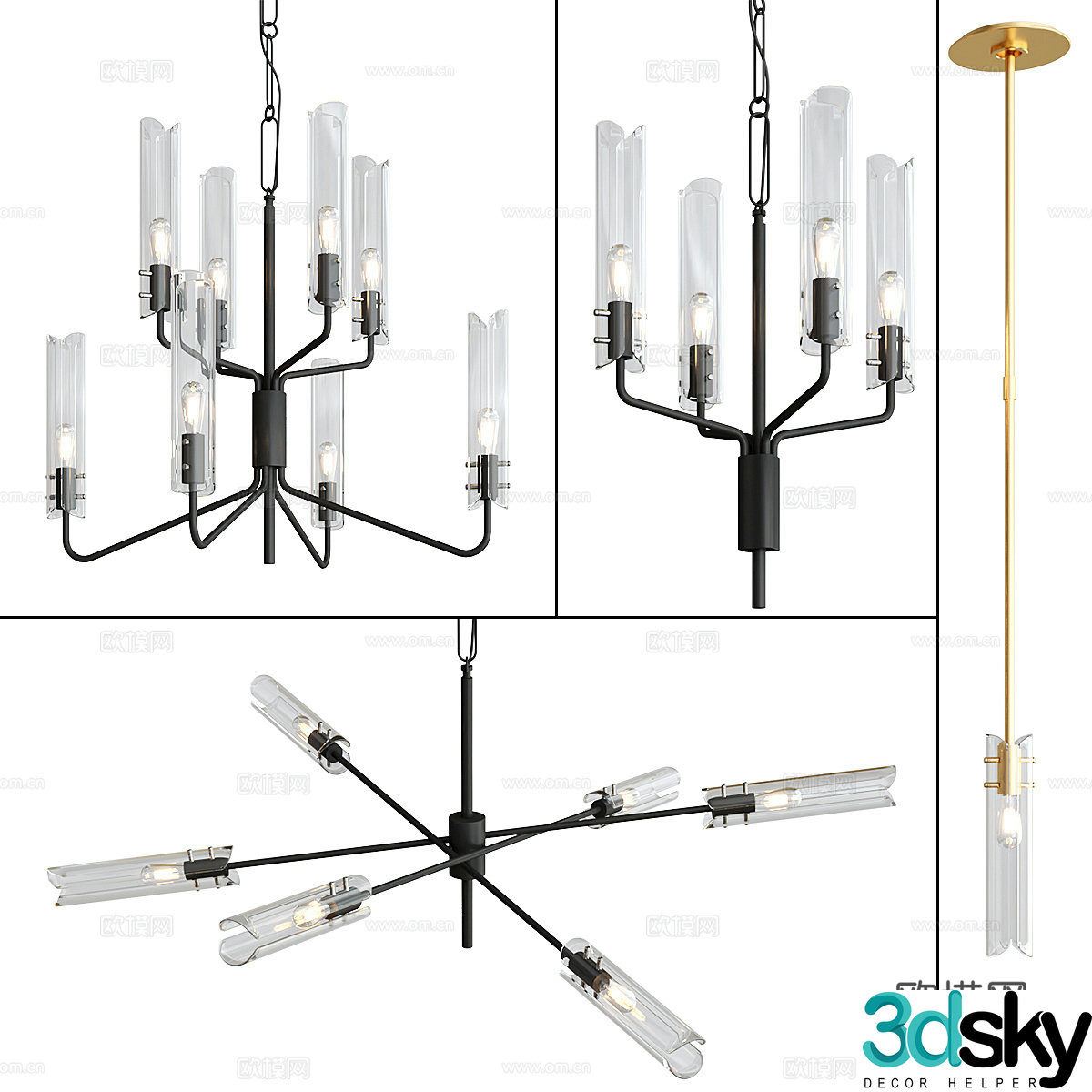 Modern light luxury metallic glass chandelier 3d model