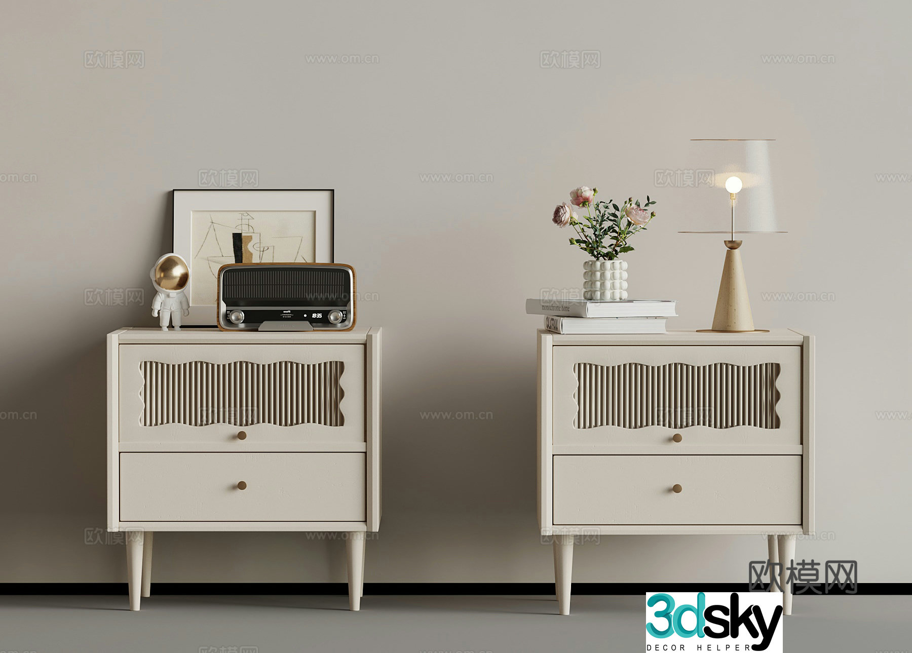 Bedside table Modern creamy nightstand 3d model