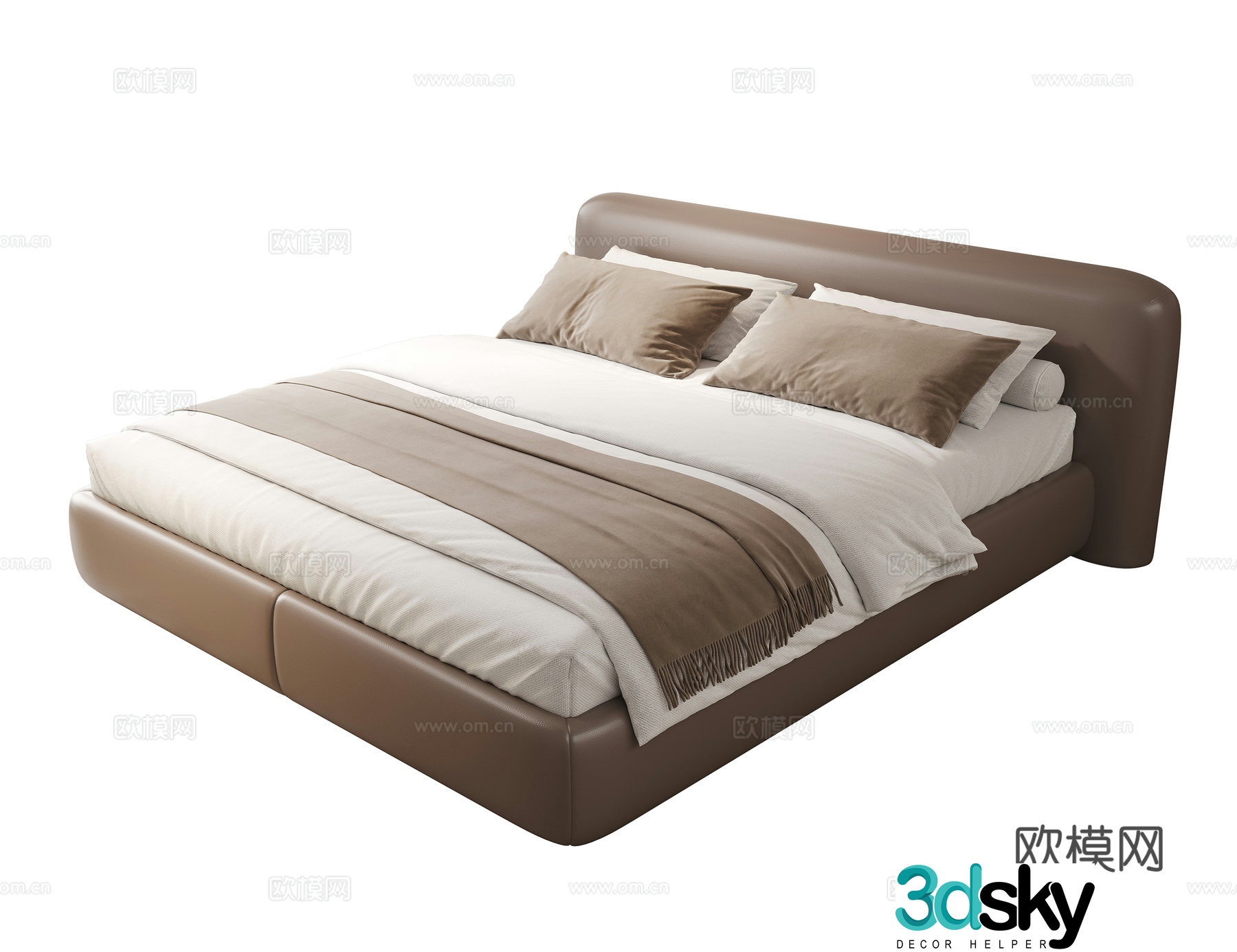 Modern double bed leather double bed 3d model
