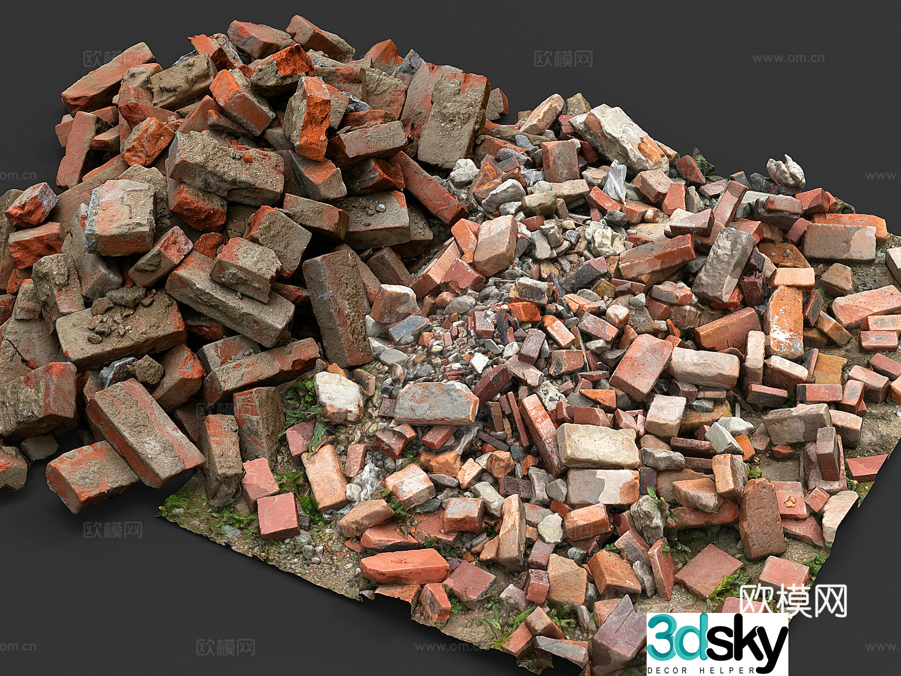Brick bricks broken bricks waste bricks brick pile stone pile construction waste red brick 3d model