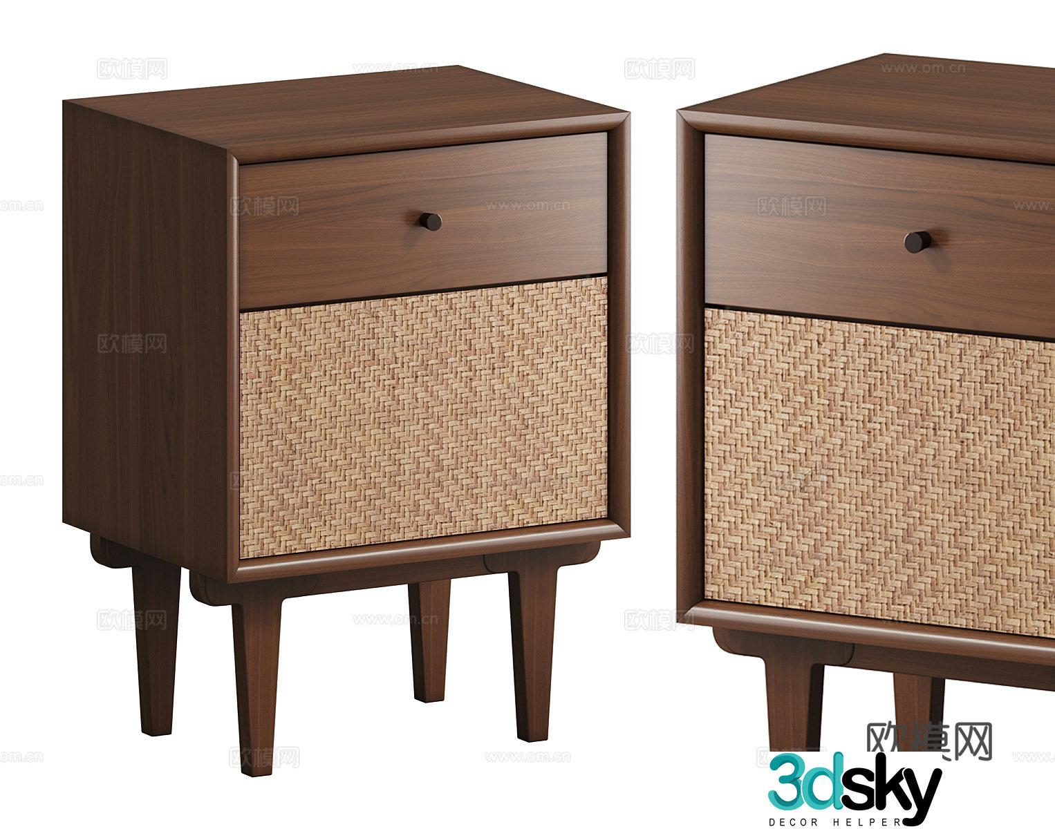 Medium-old bedside table Square bedside table Wooden bedside table 3D model