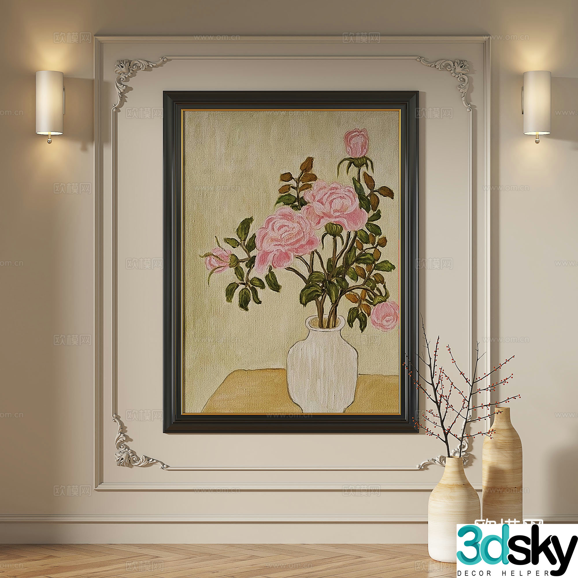 French retro medieval modern light luxury oil painting decorative painting 3d model